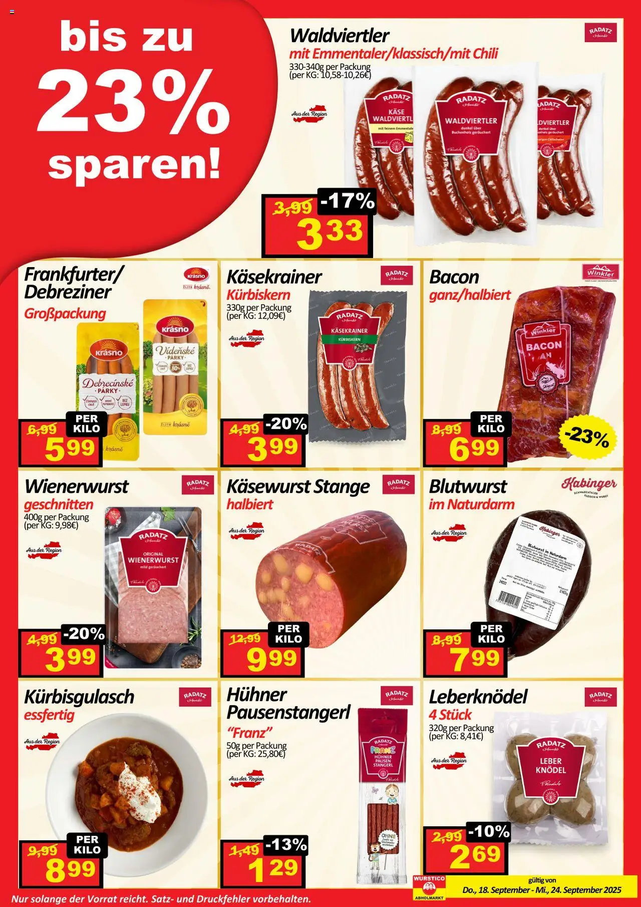 Wurstico Abholmarkt Flugblatt gültig ab 18.09.2025 | Seite: 2 | Produkte: Wurst, Chili, Käse