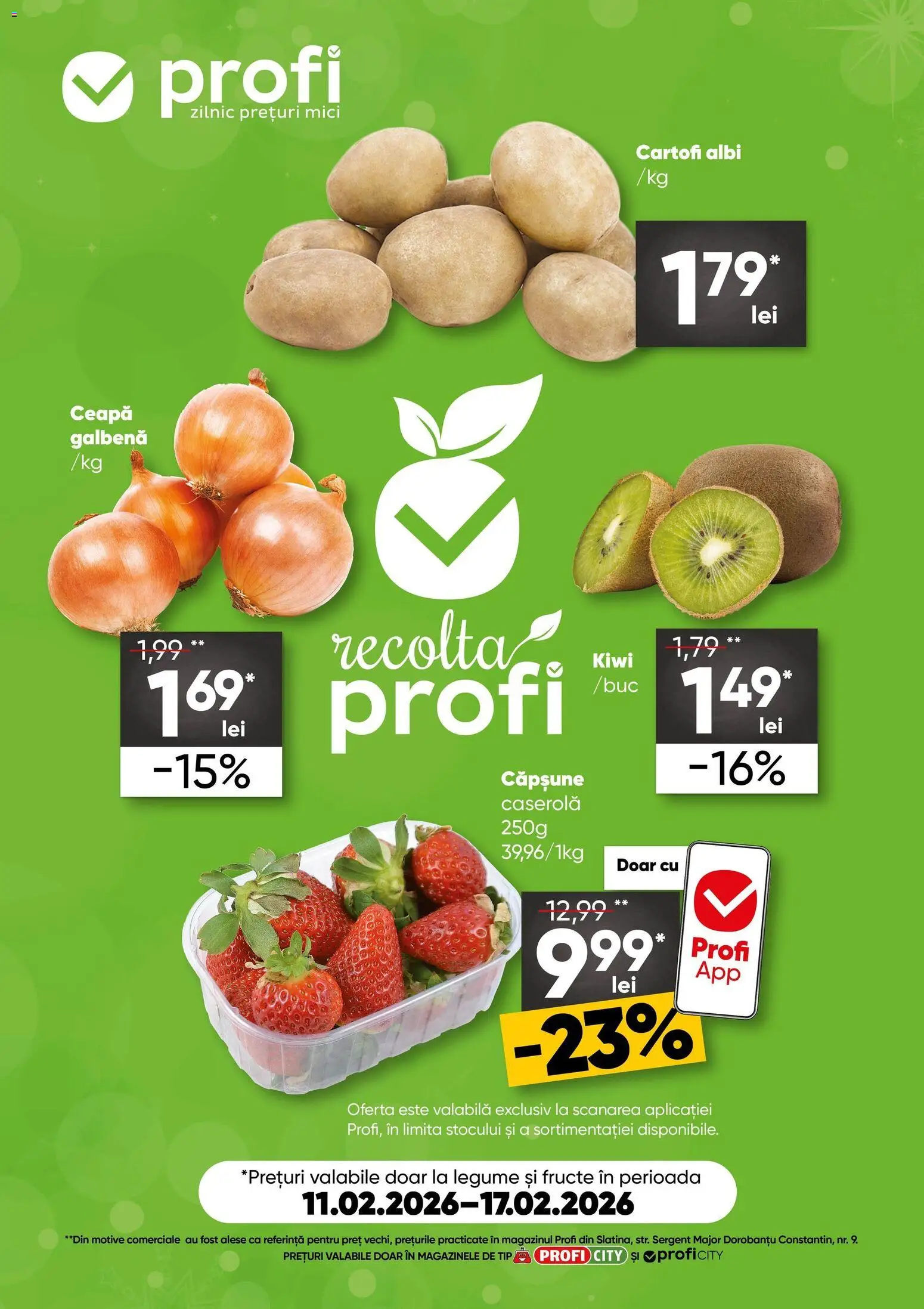 Noul catalog Profi – valabil de la 11.02.2026 | Pagină: 1 | Produse: Ceapă galbenă, Kiwi, Cartofi, Fructe