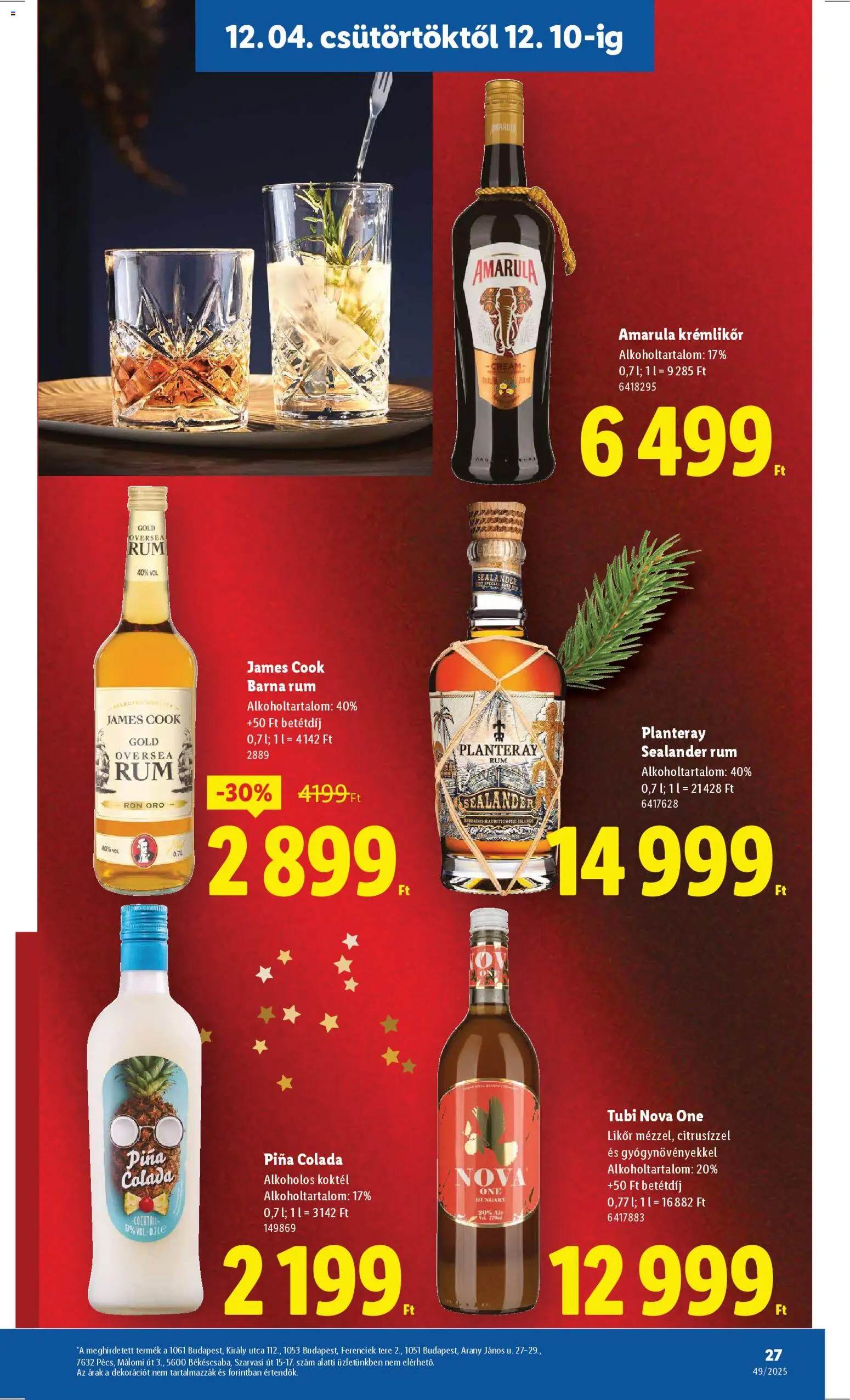Lidl akciós ujság - amely érvényes a következő dátumtól: 04.12.2025 | Oldal: 27 | Termékek: Krémlikőr, Barna rum, Rum, Likőr
