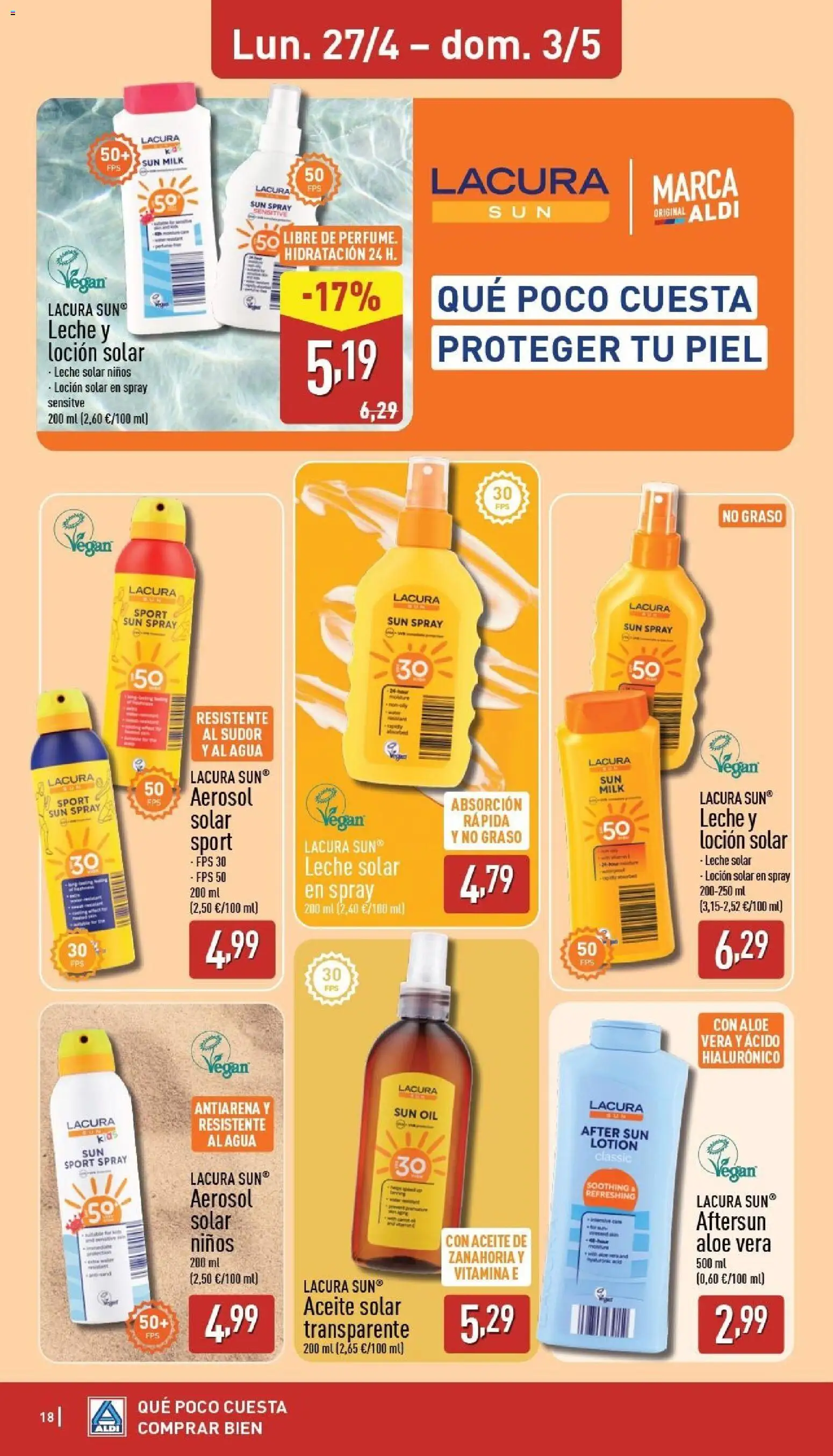 Aldi folleto Canarias │ válido desde el 27.04.2026 | Página: 18 | Productos: Spray solar, Leche, Aceite, Zanahoria