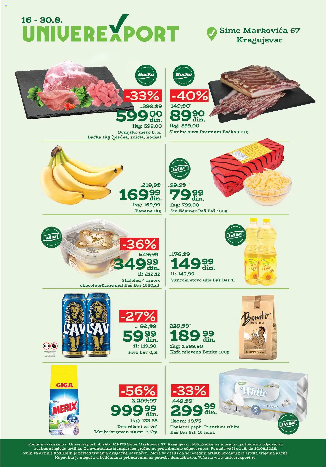 Univerexport katalog - važi od 16.08.2025 | Strana: 1 | Proizvode: Edamer, Sir, Suncokretovo ulje, Slanina
