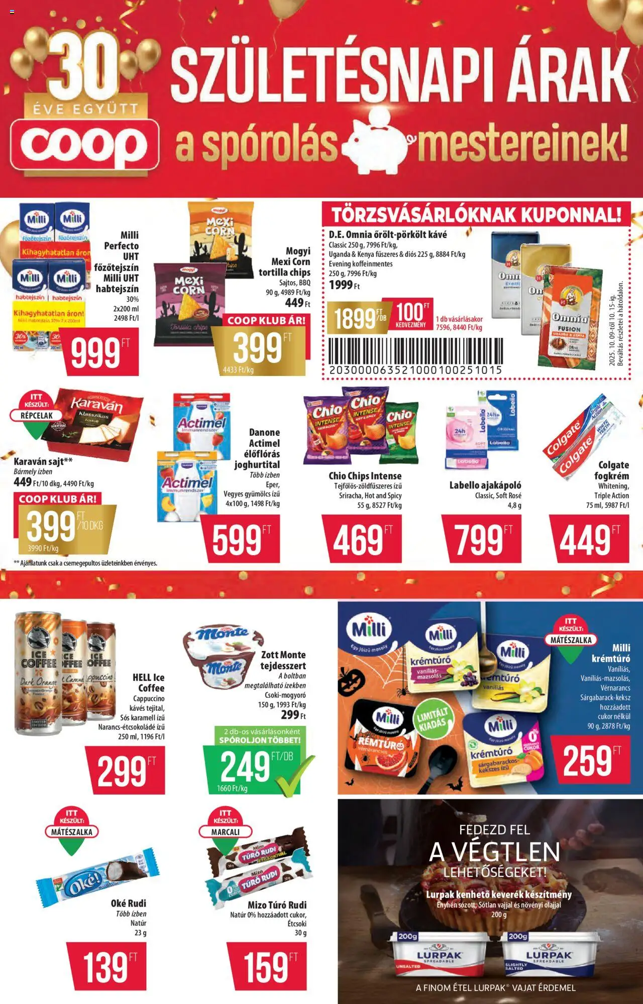 COOP akciós ujság - amely érvényes a következő dátumtól: 09.10.2025 | Oldal: 3 | Termékek: Chips, Gyümölcs, Túró rudi, Túró