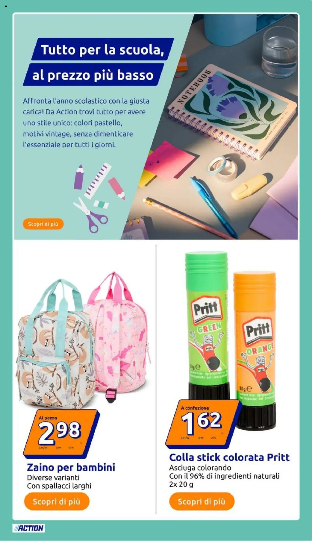 Volantino Action del 20.08.2025 | Pagina: 15 | Prodotti: Notebook, Zaino, Colla