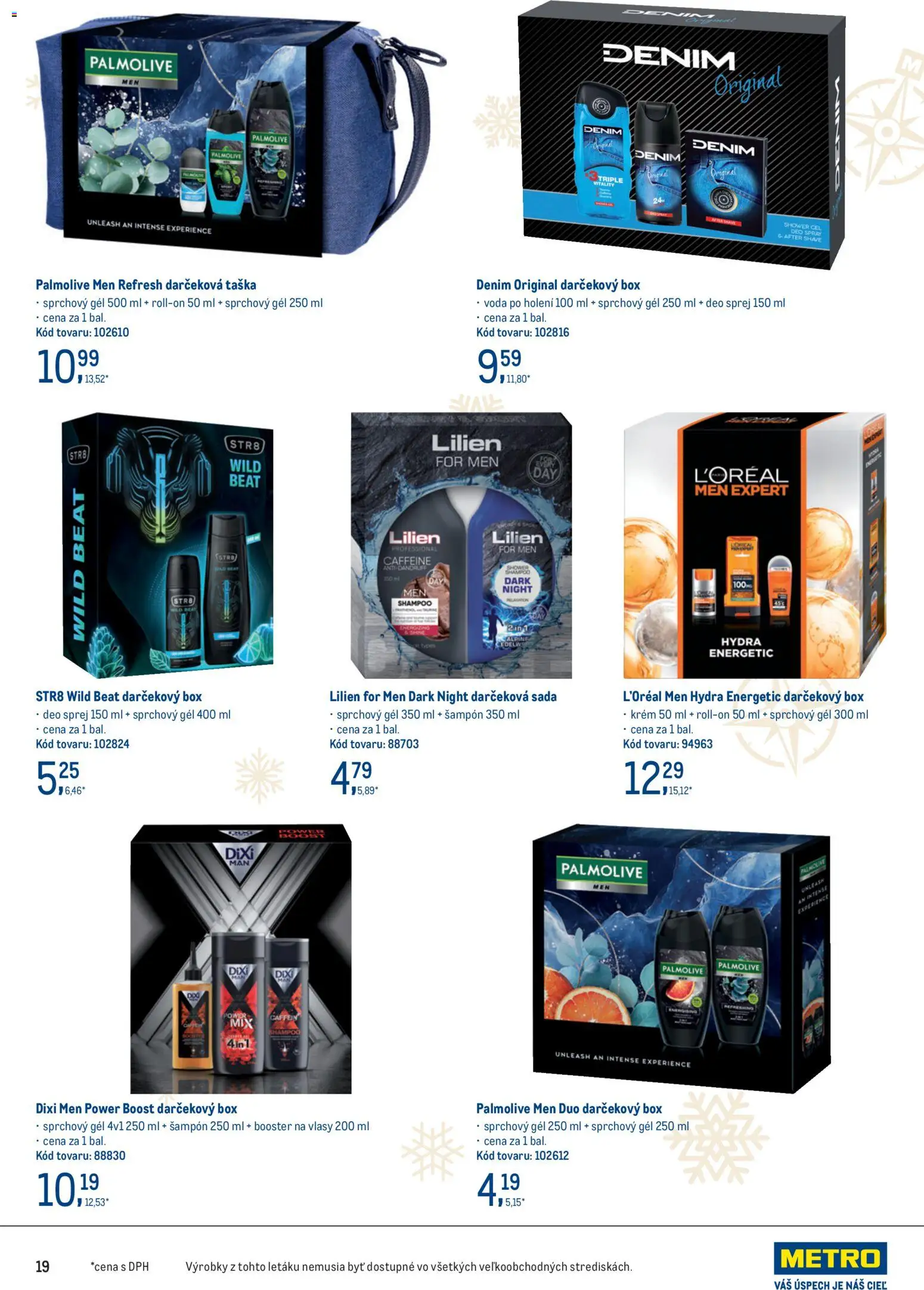 Nové Metro akcie – leták je platný od 19.11.2025 | Strana: 19 | Produkty: Šampón, Voda po holení, Sprchový gél, Voda