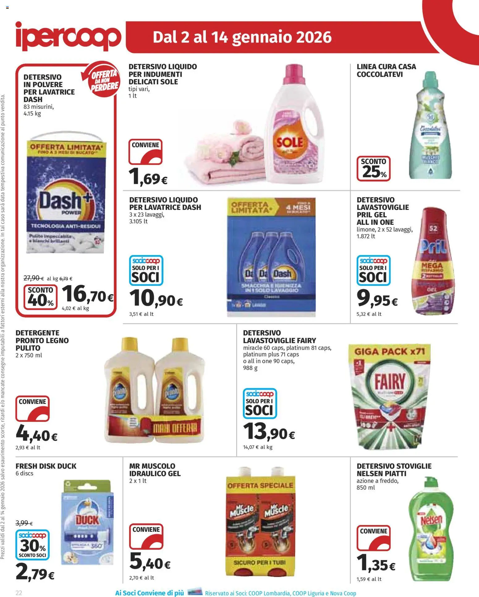 Volantino Ipercoop del 02.01.2026 | Pagina: 22 | Prodotti: Detergente, Lavatrice, Lavastoviglie, Data