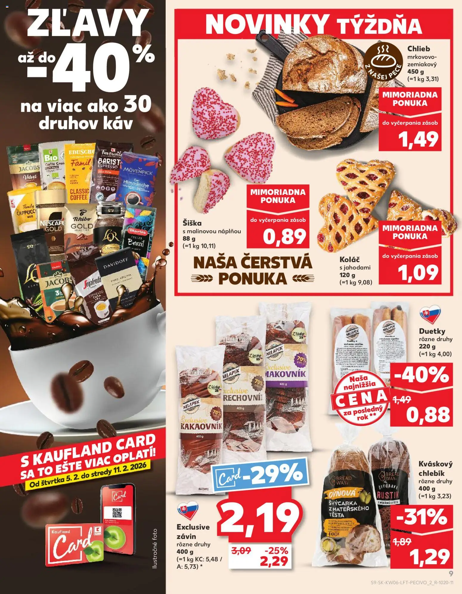 Nové Kaufland akcie – leták je platný od 05.02.2026 | Strana: 9 | Produkty: Chlieb, Donut, Závin, Koláč