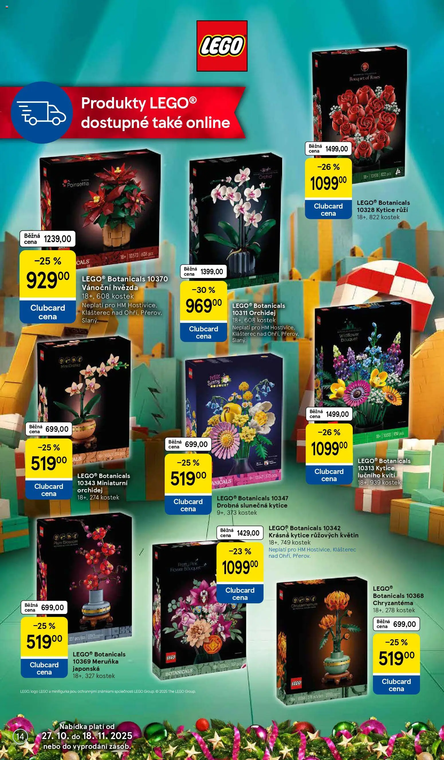 Tesco katalog od 27.10.2025 | Strana: 14 | Produkty: Orchidej, LEGO, Kytice, Lečo