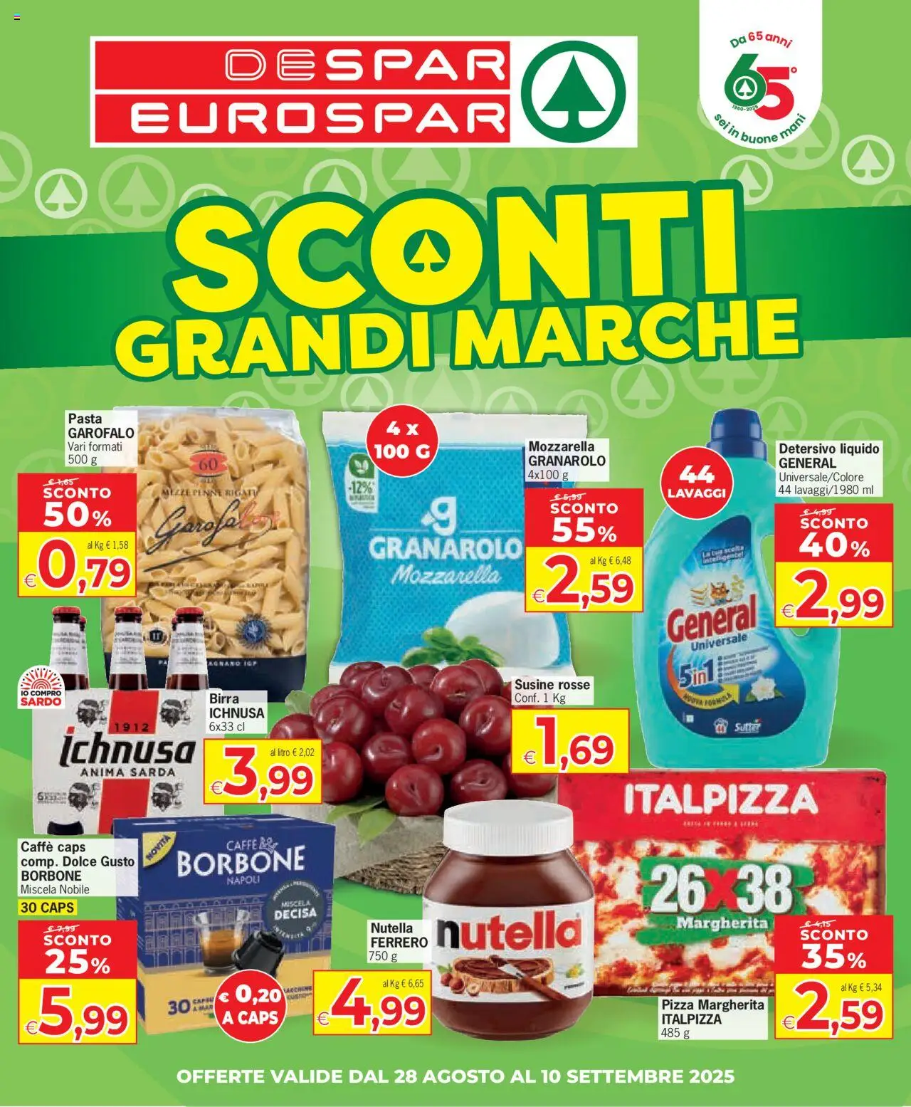 Volantino Eurospar del 28.08.2025 | Pagina: 1 | Prodotti: Caffè, Birra, Mozzarella, Pasta