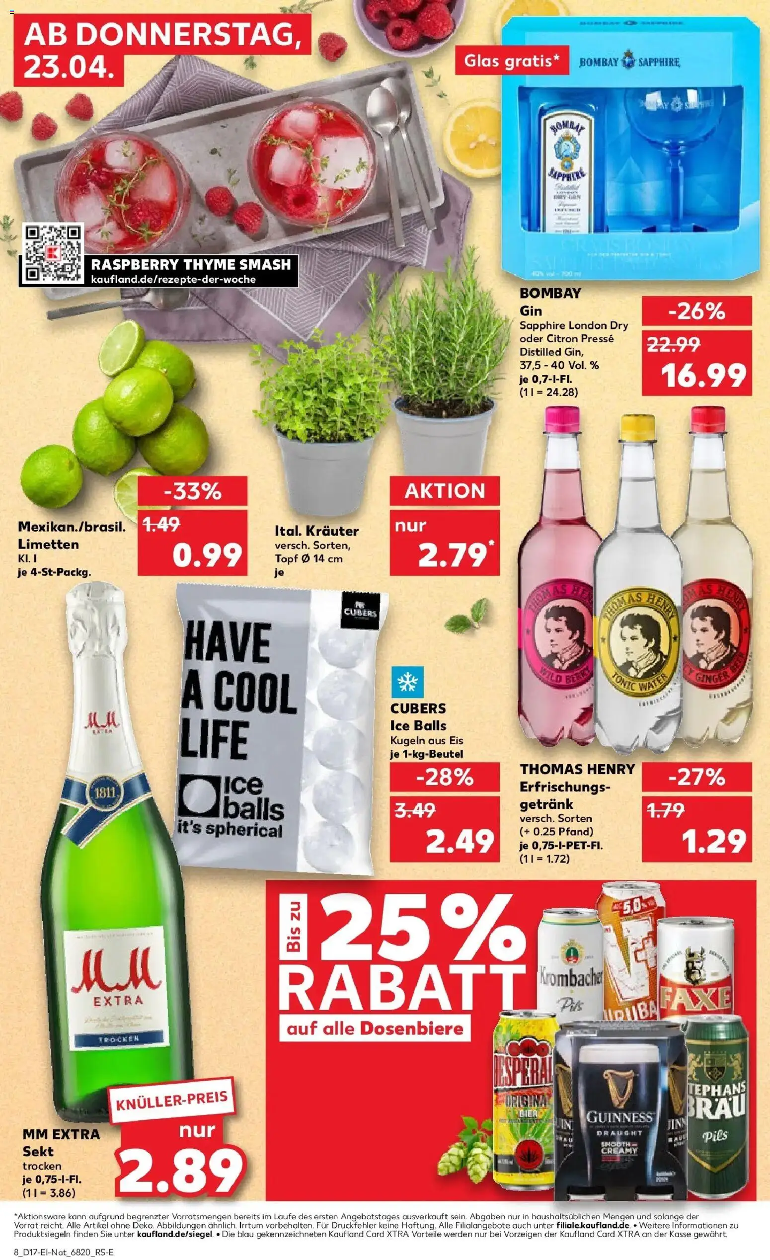Kaufland Prospekt Hechingen	 – gültig ab 23.04.2026 | Seite: 8 | Produkte: Limetten, Pils, Krombacher, Gin