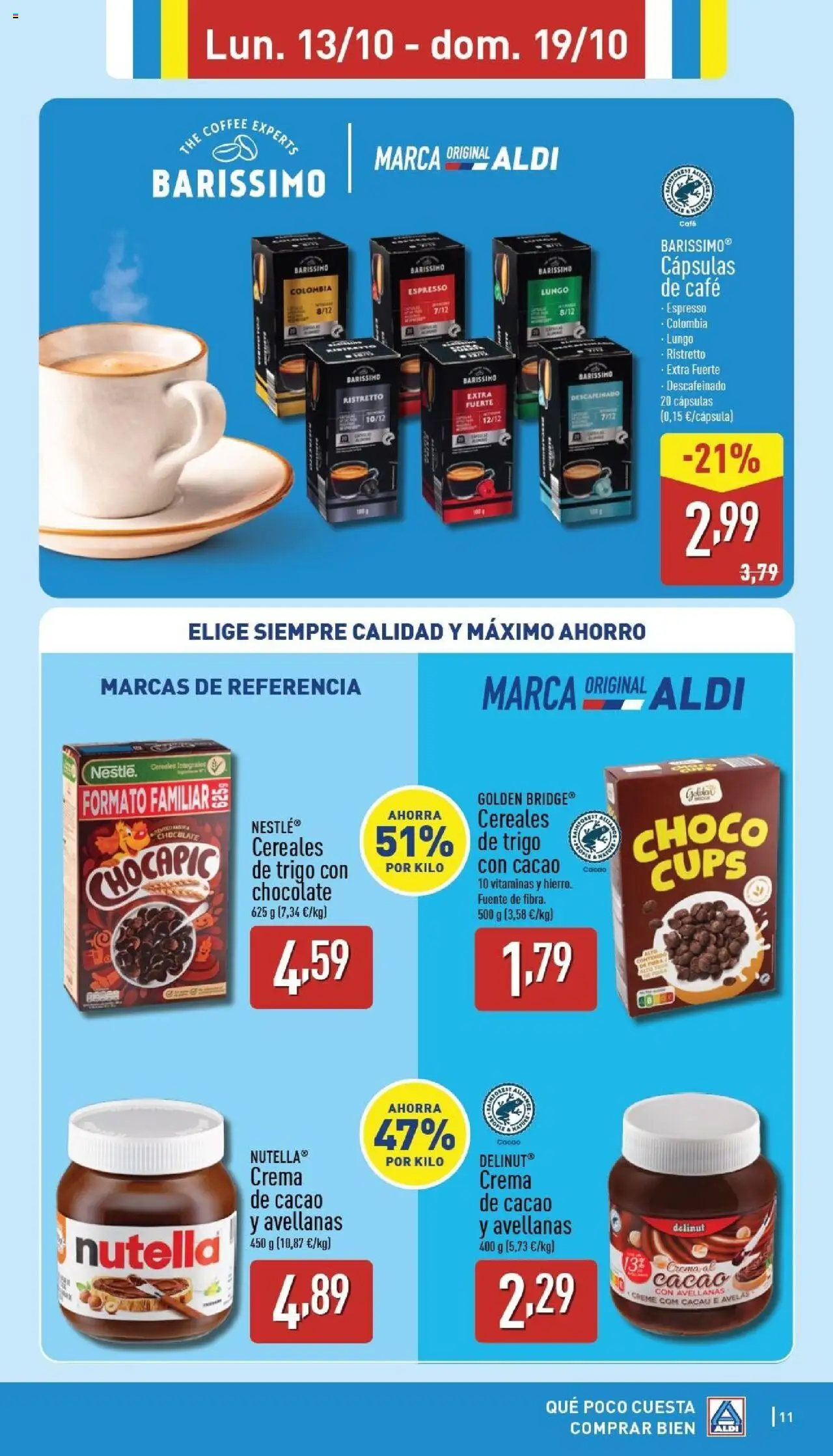 Aldi folleto Canarias │ válido desde el 13.10.2025 | Página: 11 | Productos: Café, Chocolate, Crema de cacao, Φρυγανιές σικάλεως