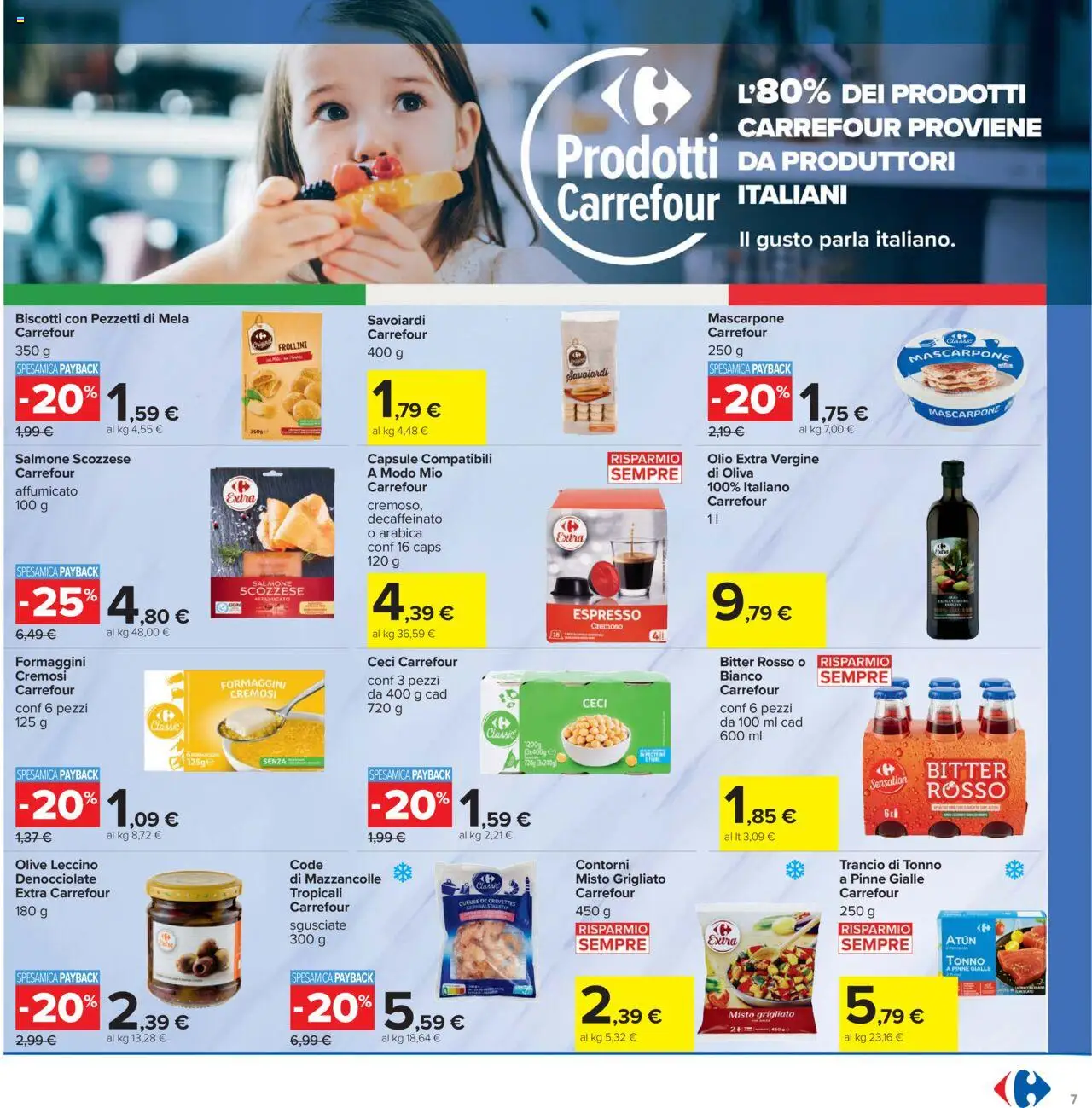 Volantino Carrefour del 23.10.2025 | Pagina: 7 | Prodotti: Mazzancolle, Pinne, Tonno, Savoiardi