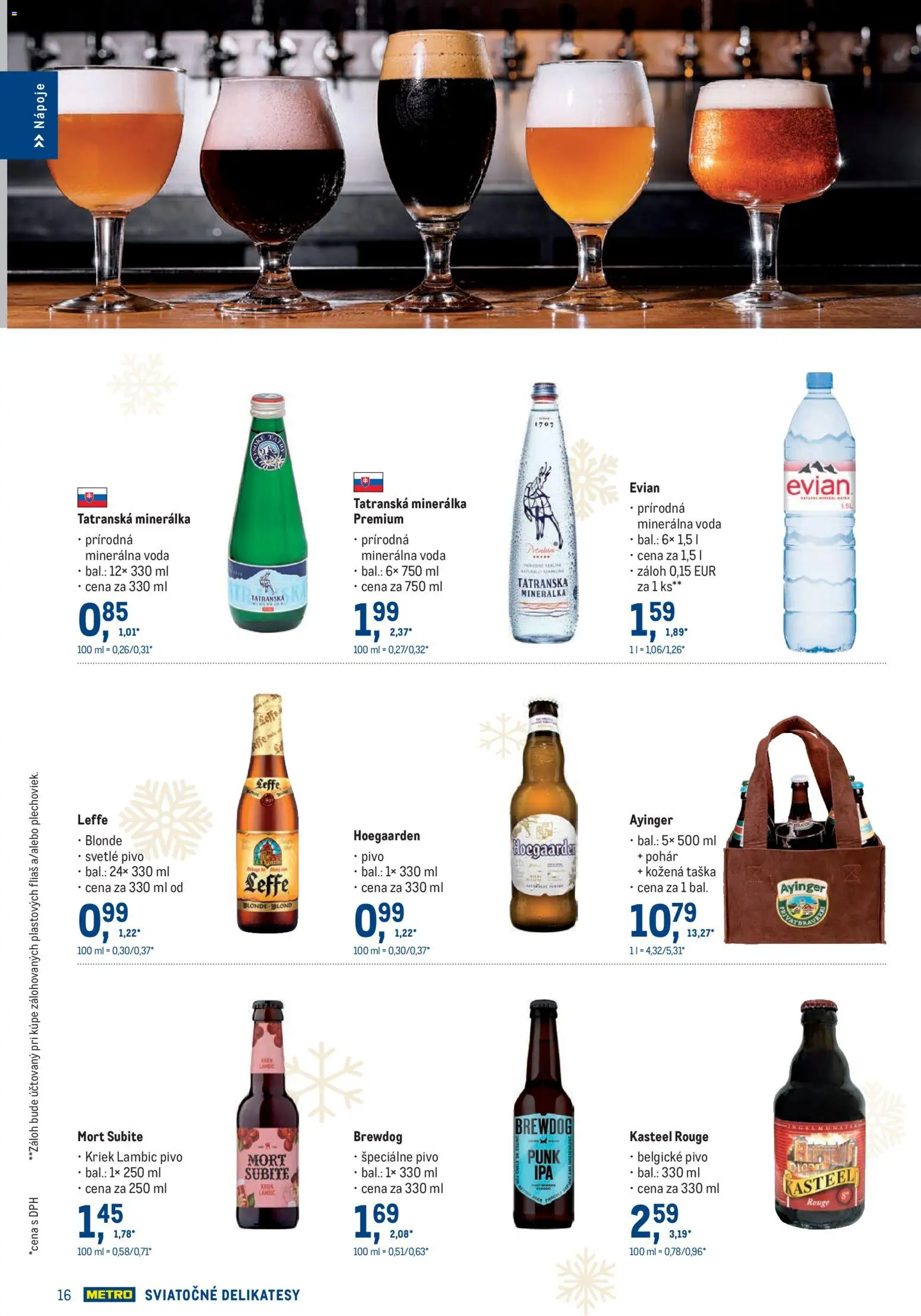 Nové Metro akcie – leták je platný od 19.11.2025 | Strana: 16 | Produkty: Pivo, Voda, Minerálna voda, Taška