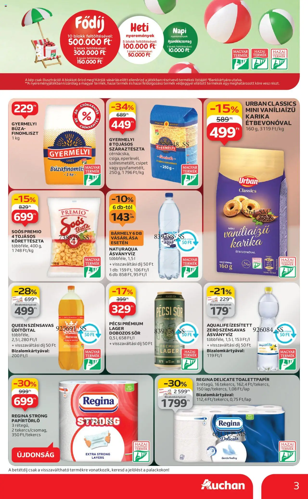 Auchan akciós ujság - amely érvényes a következő dátumtól: 14.08.2025 | Oldal: 3 | Termékek: Kiseli krastavci, Dobozos sör, Ásványvíz, Sör