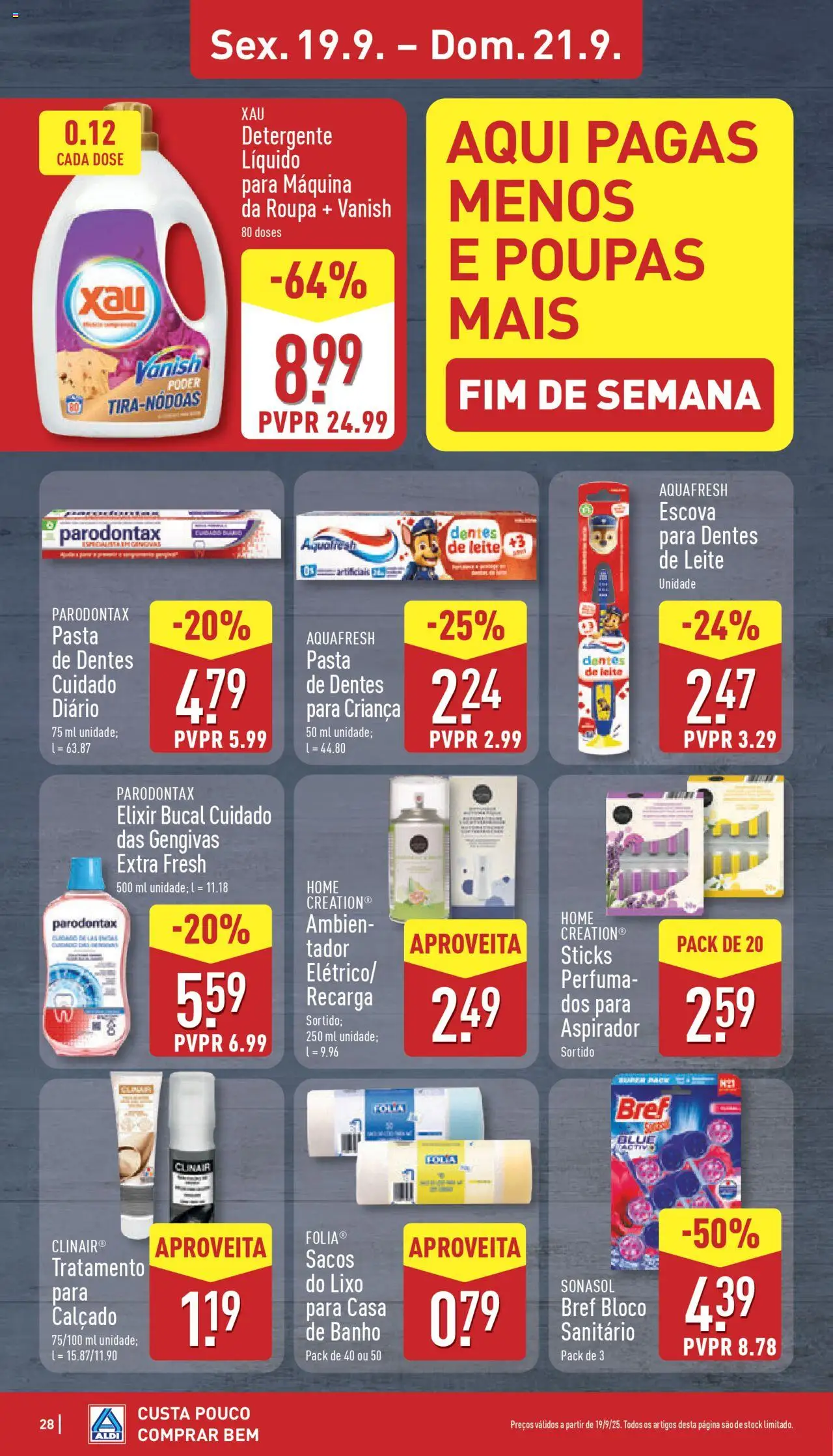 Aldi folheto │ válido de 15.09.2025 | Página: 28 | Produtos: Detergente, Leite, Banho, Elixir bucal