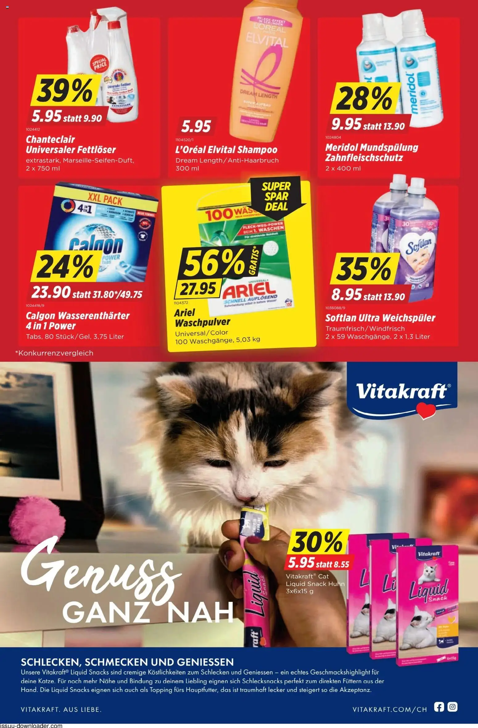 Denner aktionen – gültig ab 09.04.2026 | Seite: 19 | Produkte: Shampoo, Waschpulver, Weichspüler, Wasser