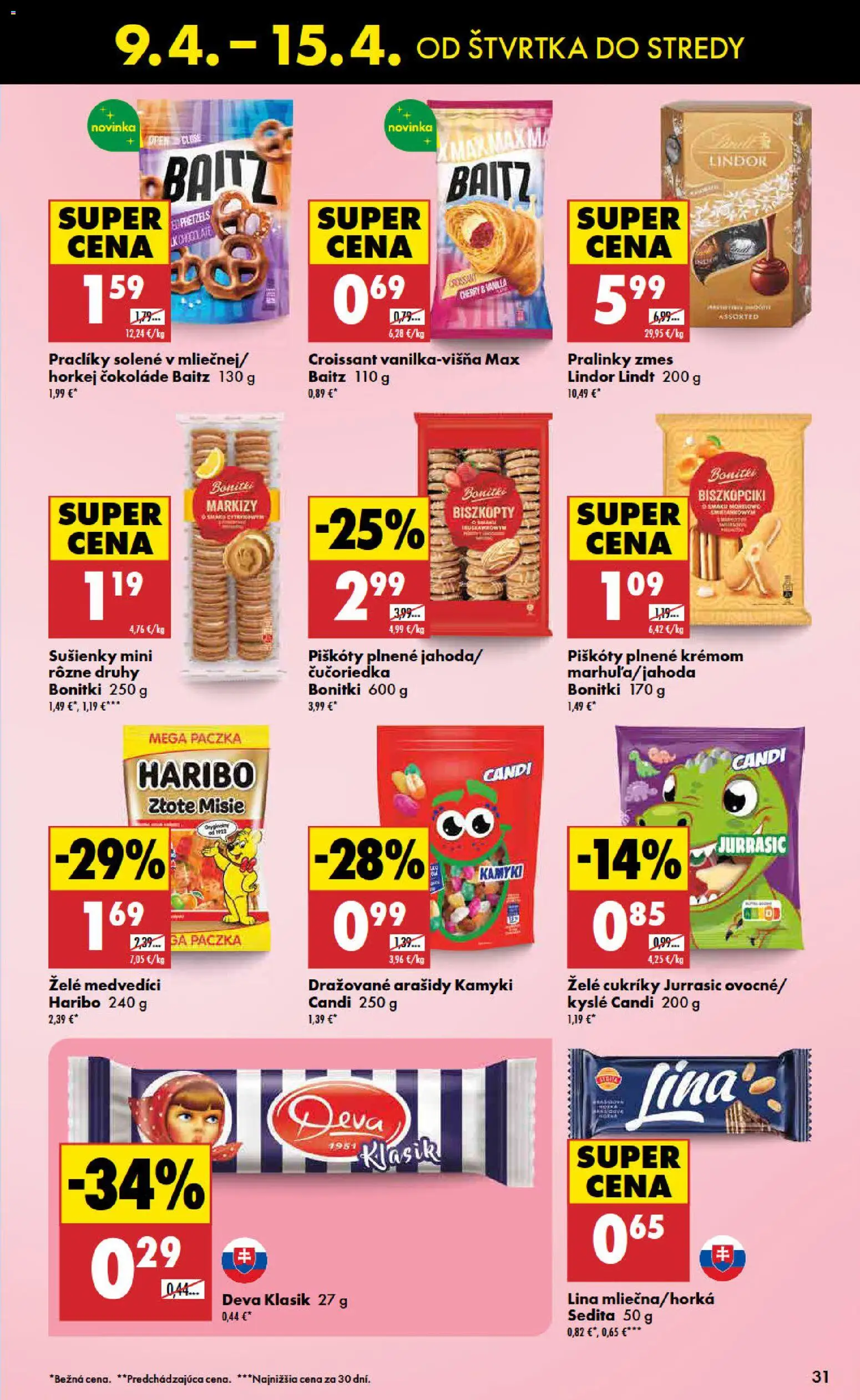 Nové Biedronka akcie – leták je platný od 09.04.2026 | Strana: 31 | Produkty: Croissant, Lindor, Lindt, Arašidy