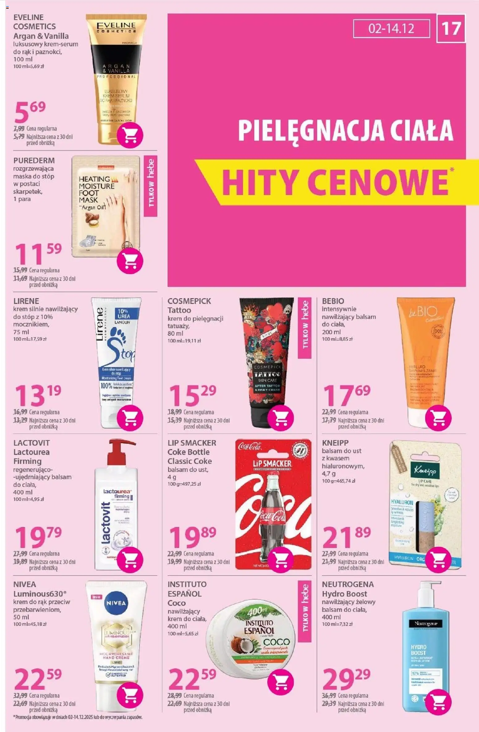 Hebe Gazetka od 02.12.2025 | Strona: 17 | Produkty: Body, Maska, Krem do rąk, Krem