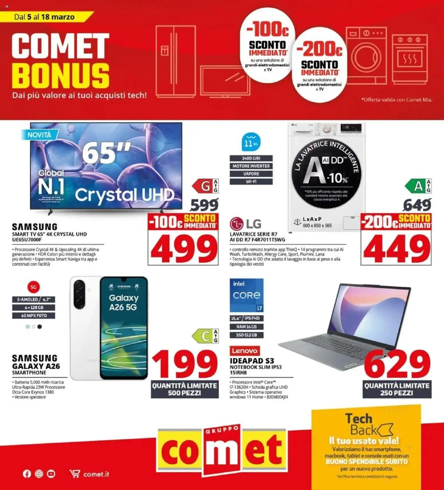 Volantino Comet del 05.03.2026 | Pagina: 1 | Prodotti: Notebook, smart TV, Smartphone, Samsung