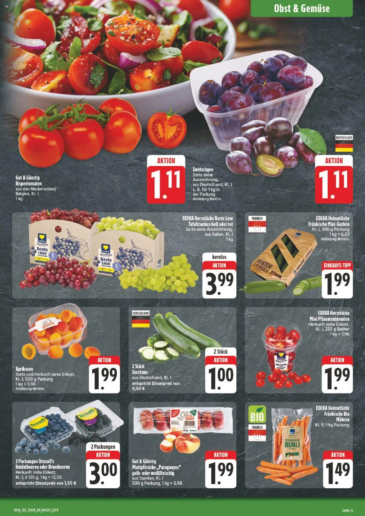 nah & gut Prospekt 	 - gültig ab dem 11.08.2025 | Seite: 3 | Produkte: Mohren, Heidelbeeren, Gemüse, Obst