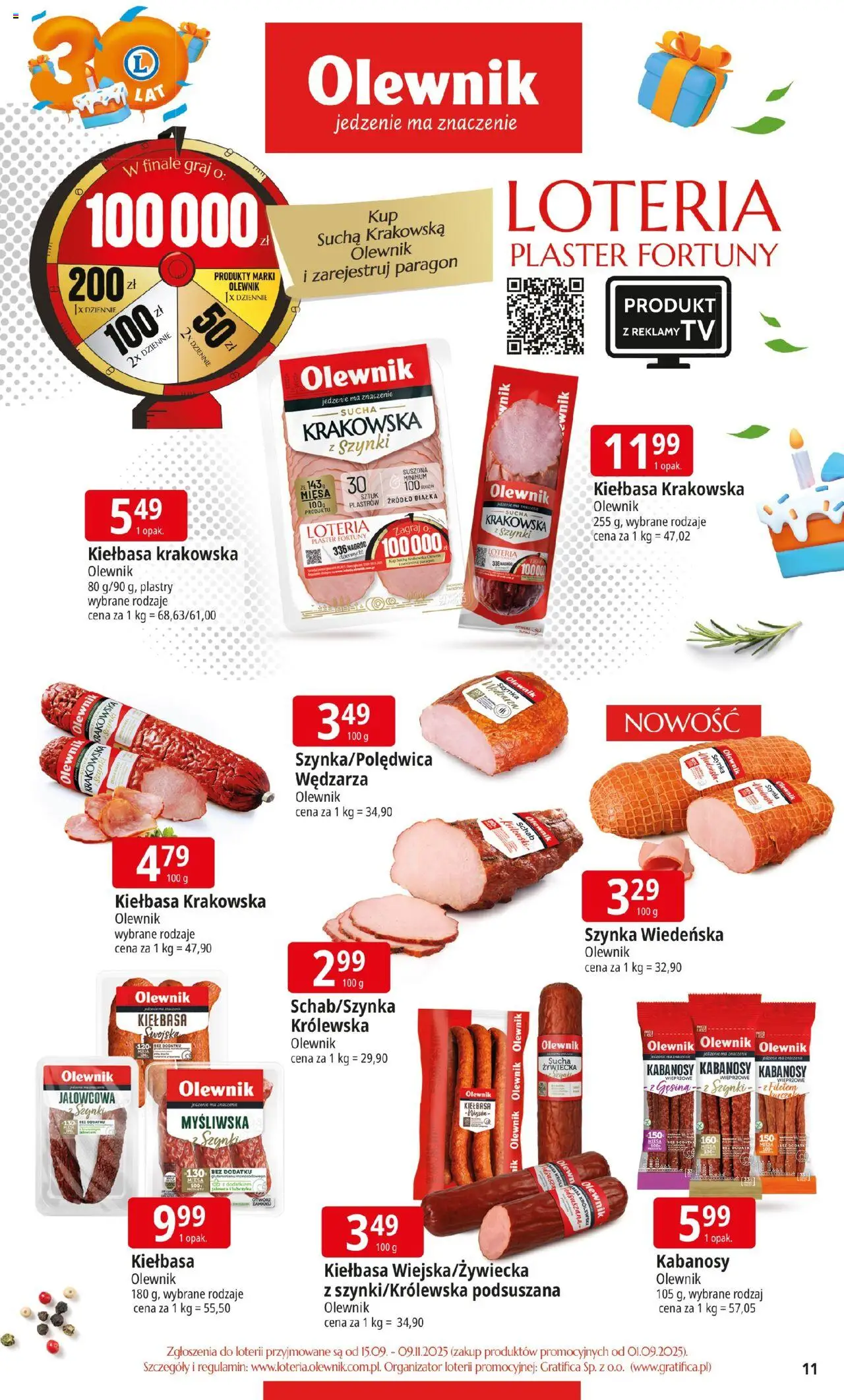 E.Leclerc Gazetka - Radom od 16.09.2025 | Strona: 11 | Produkty: Myśliwska, Kabanosy, Szynka, Kiełbasa krakowska