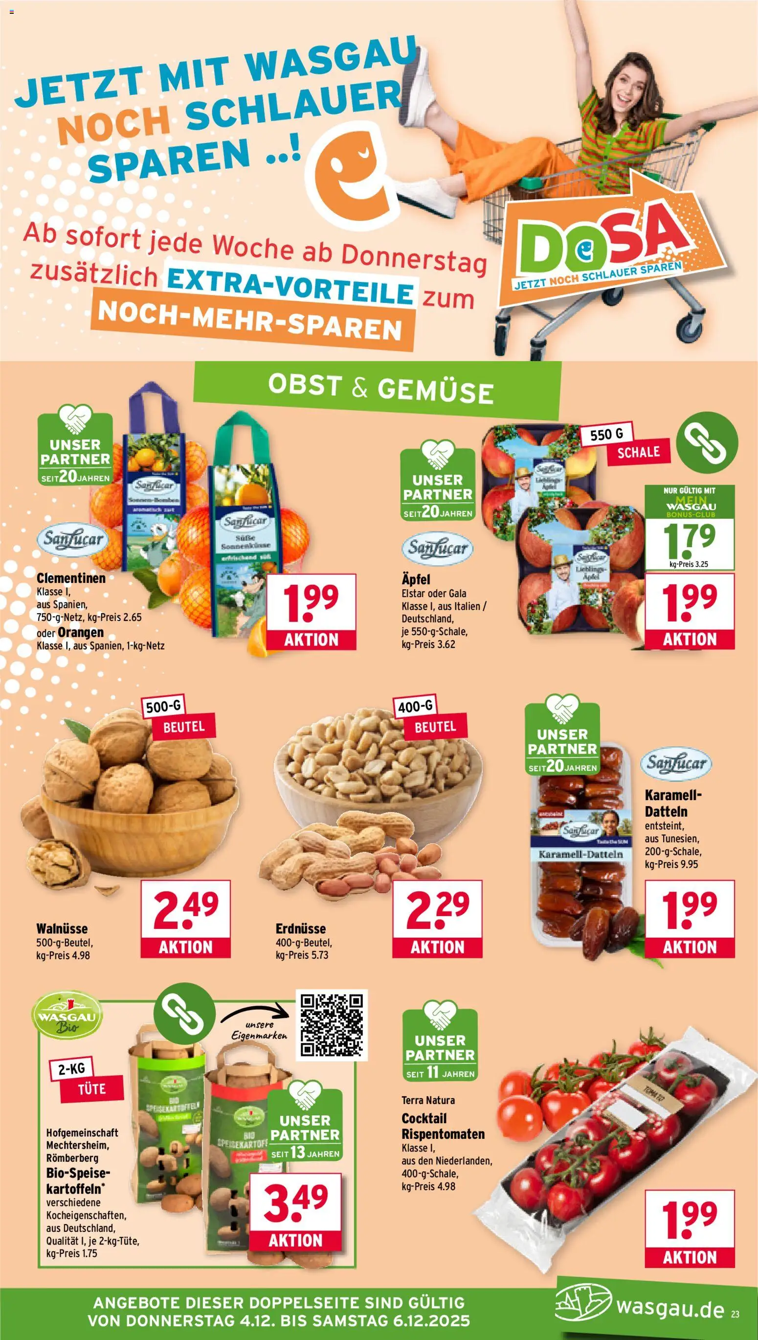 Wasgau Prospekt 	 – gültig ab 01.12.2025 | Seite: 23 | Produkte: Erdnüsse, Äpfel, Gemüse, Obst