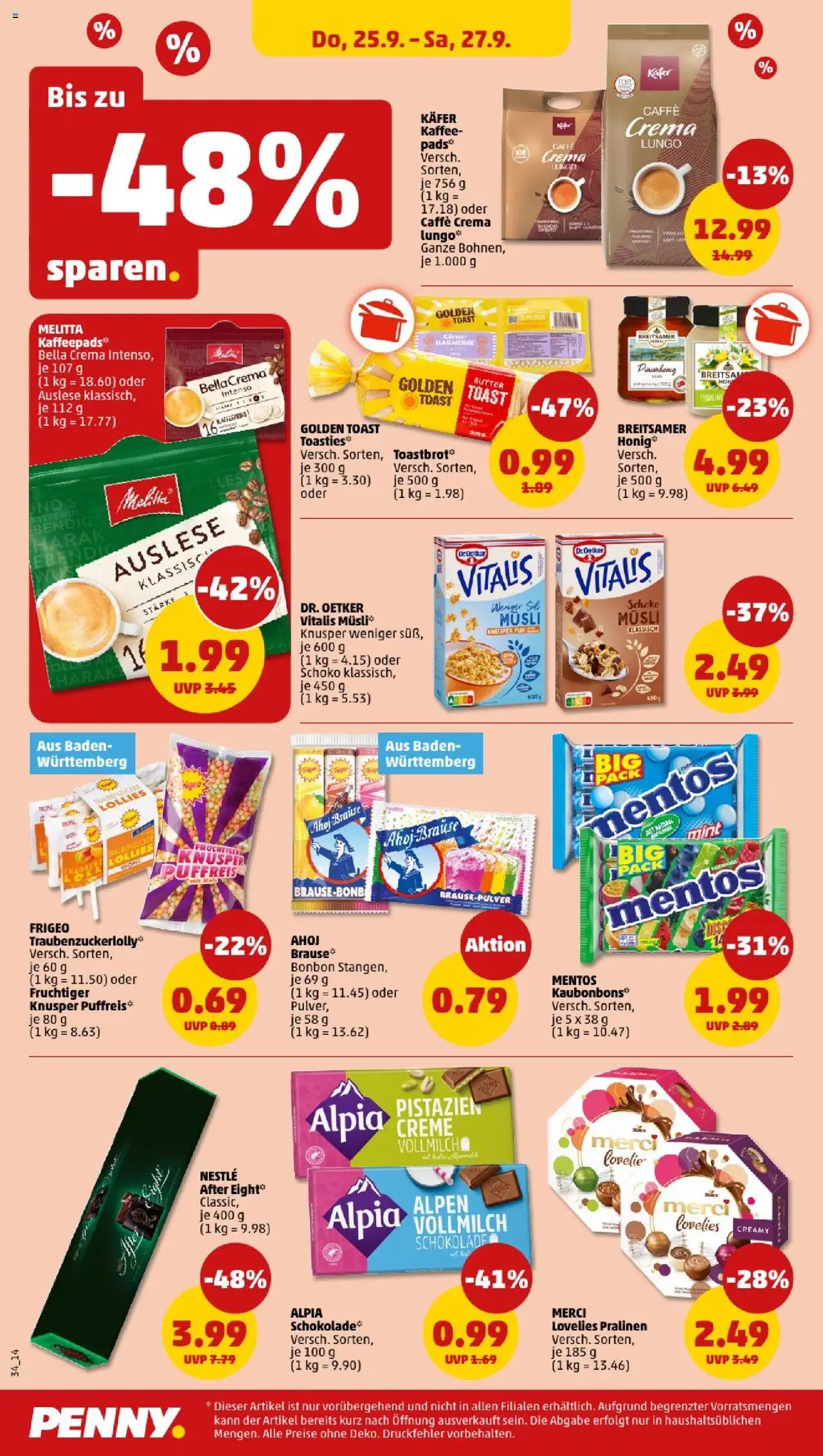 Penny - Baden-Württemberg – gültig ab 22.09.2025 | Seite: 36 | Produkte: Melitta, Schokolade, Pistazien, Creme