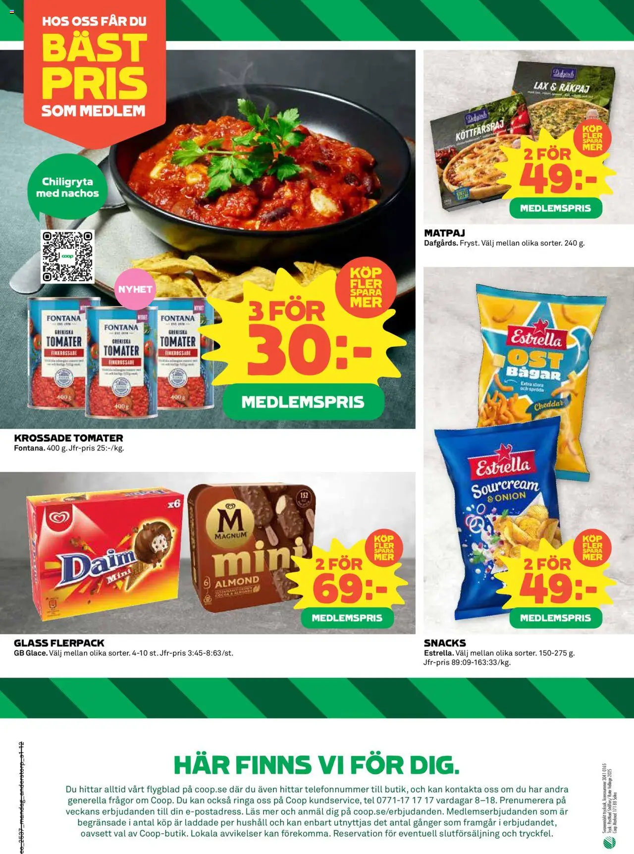 Coop reklamblad aktuell från 08.09.2025 | Sida: 12 | Produkter: Krossade tomater, Cheddar, Lax, Glass
