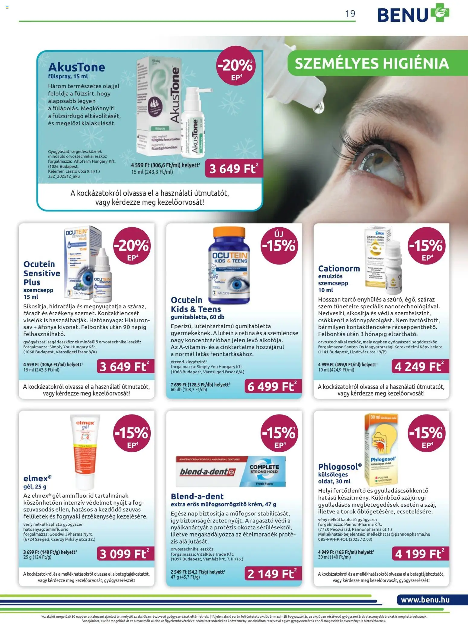 BENU Gyógyszertárak akciós ujság - amely érvényes a következő dátumtól: 01.01.2026 | Oldal: 19 | Termékek: Áfonya, Ragasztó