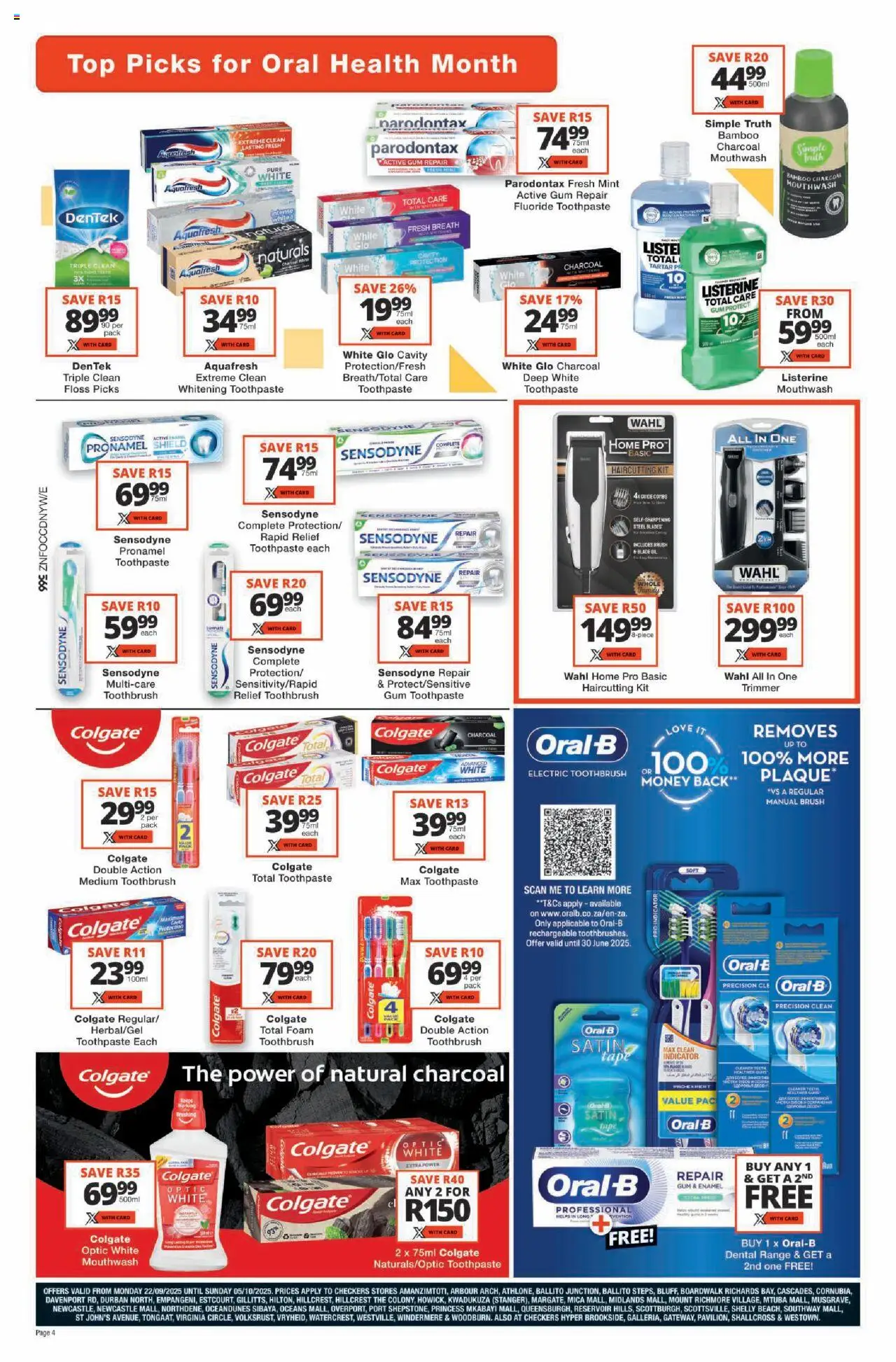New Checkers catalogue – valid from 22.09.2025 | Page: 4 | Products: Electric toothbrush, Brush, Water, Tape