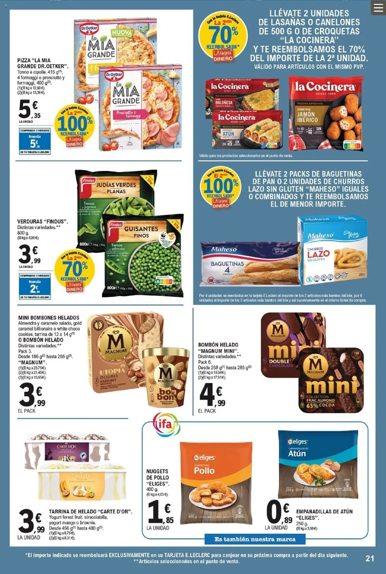 E.Leclerc folleto │ válido desde el 22.04.2026 | Página: 21 | Productos: Chocolate, Jamón, Pizza, Nuggets