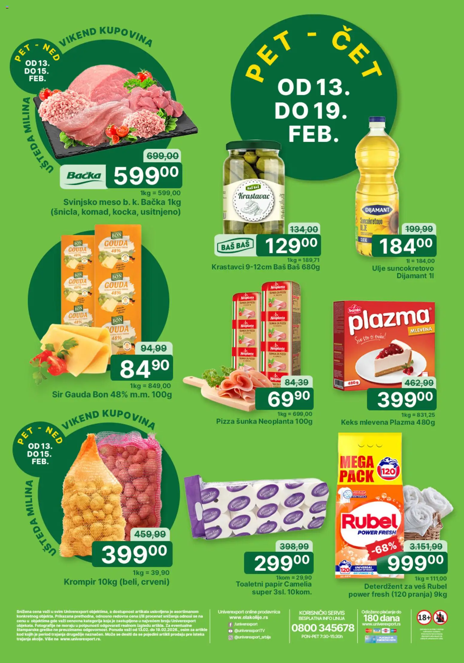 Univerexport katalog - važi od 13.02.2026 | Strana: 1 | Proizvode: Krastavci, Gouda, Ulje, Pizza šunka