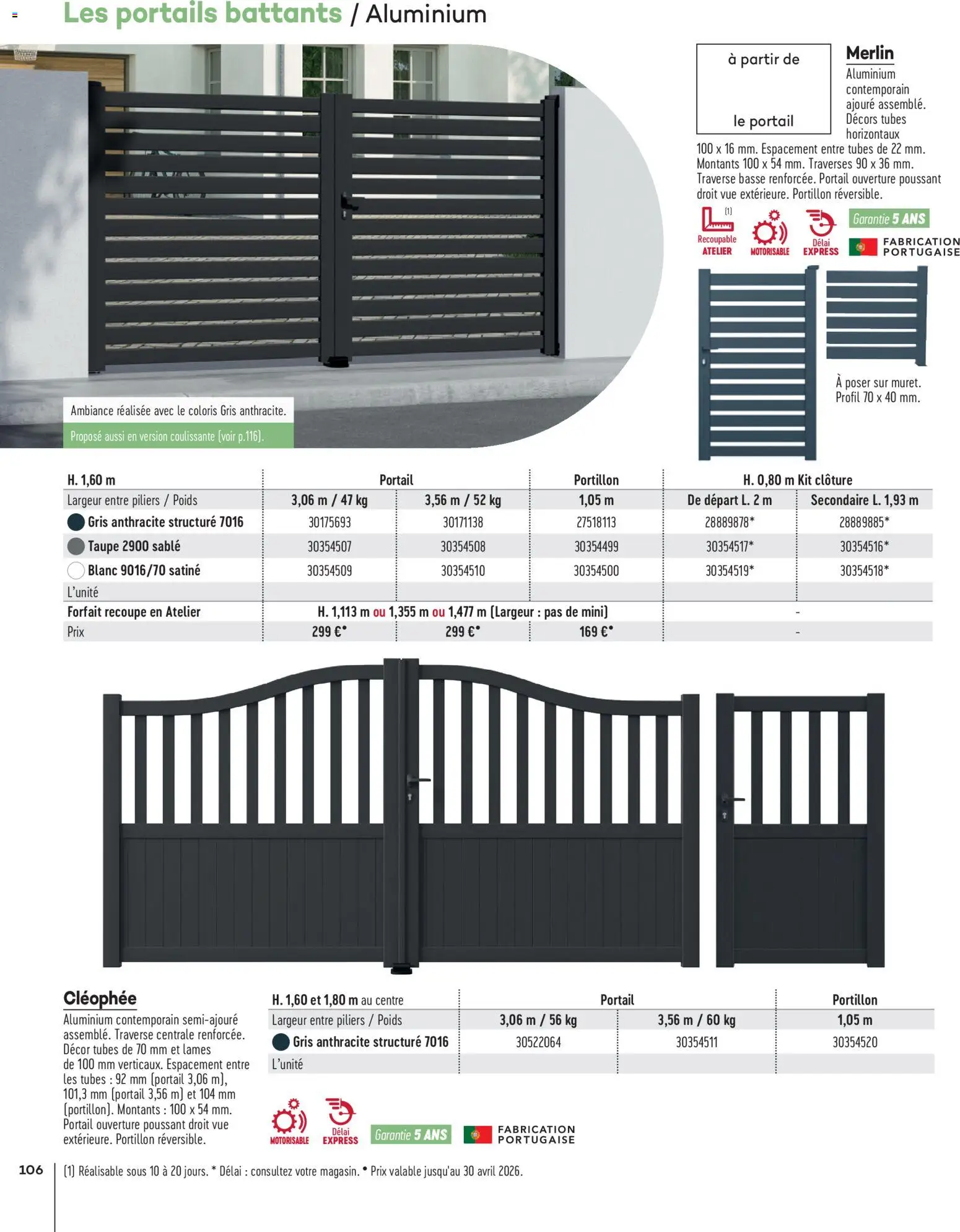 {H1} | Page: 106 | Produits: Poids, Portail, Clôture