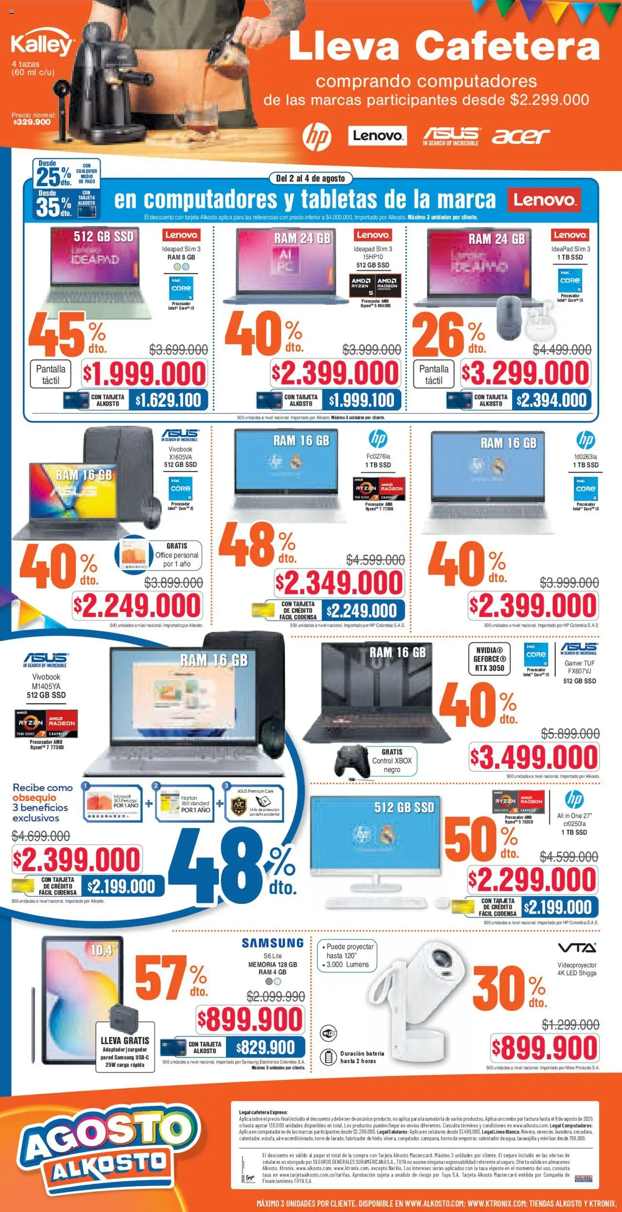 Alkosto folleto │ válido desde el 02.08.2025 | Página: 2 | Productos: Adaptador, Horno, Cafetera, Batería