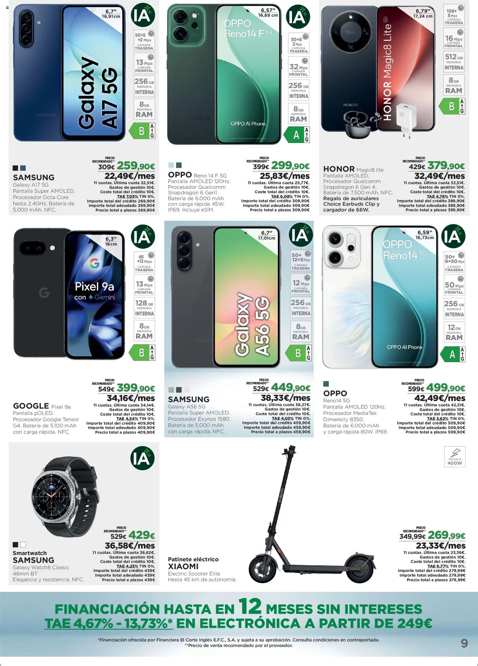 El Corte Inglés ofertas │ válido desde el 23.02.2026 | Página: 9 | Productos: Patinete, Auriculares, Ελιές, Batería