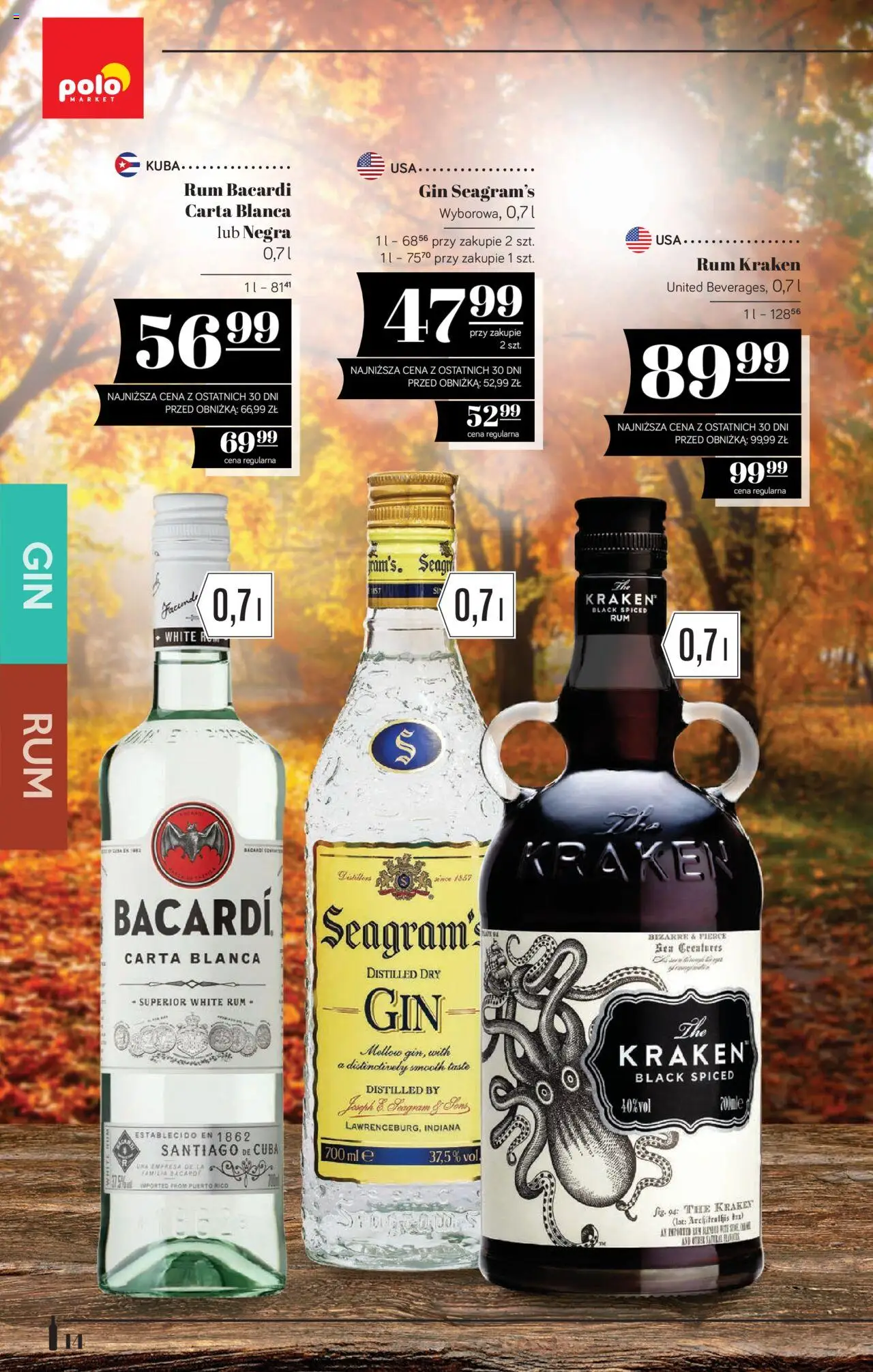 POLOmarket Katalog - Alkoholi od 26.09.2025 | Strona: 14 | Produkty: Rum Bacardi, Rum Kraken, Rum, Gin