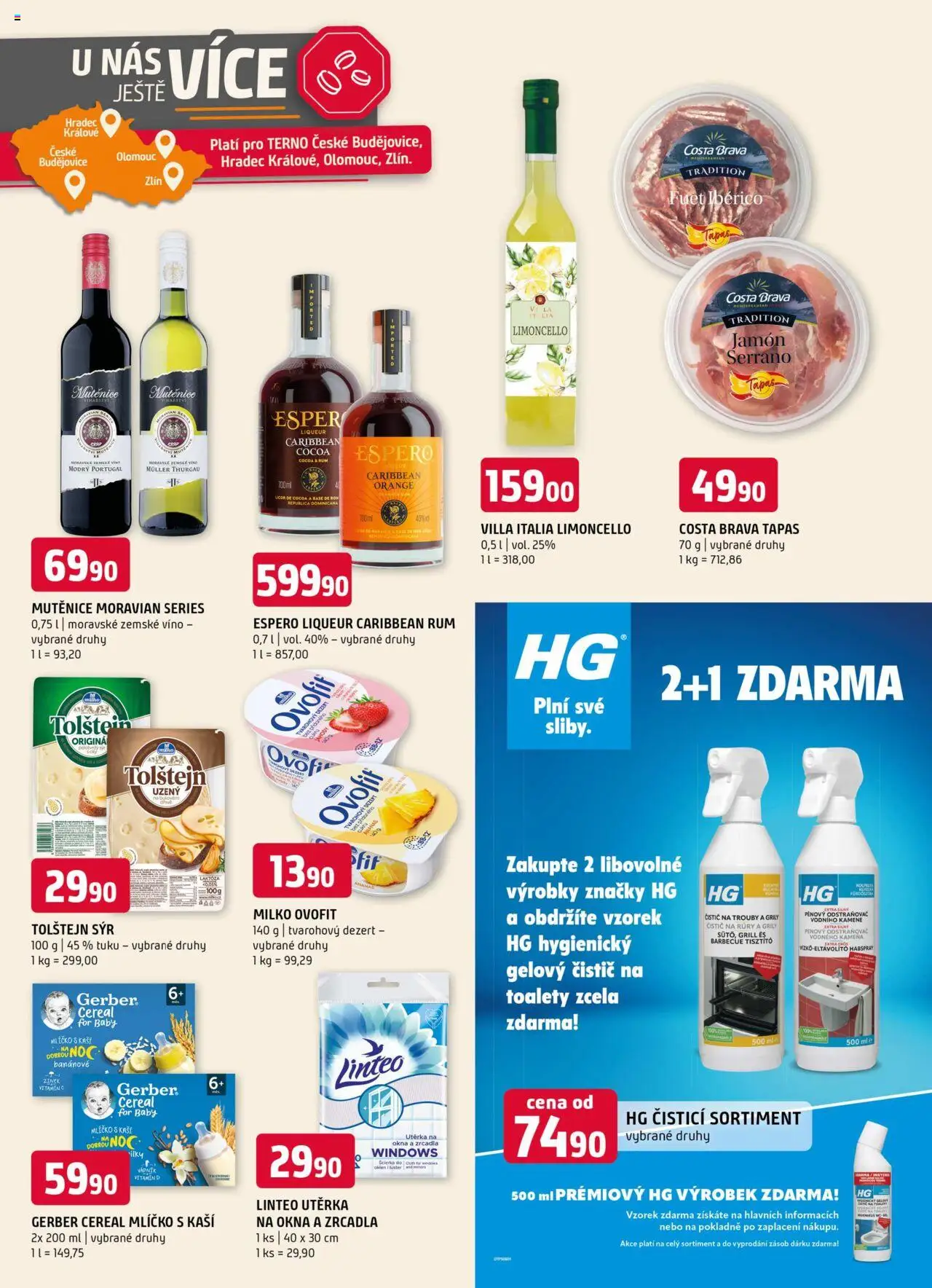 Terno leták - Český Krumlov, Jihlava, Prachatice, Strakonice, Tábor, Zlín od 20.08.2025 | Strana: 19 | Produkty: Tvarohový dezert, Tapas, Jamón Serrano, Limoncello
