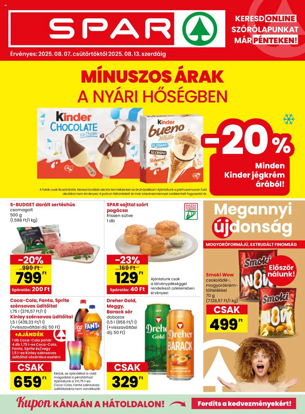 Spar akciós ujság - amely érvényes a következő dátumtól: 07.08.2025 | Oldal: 1 | Termékek: Darált sertéshús, Sör, Pohár, Mogyorókrém