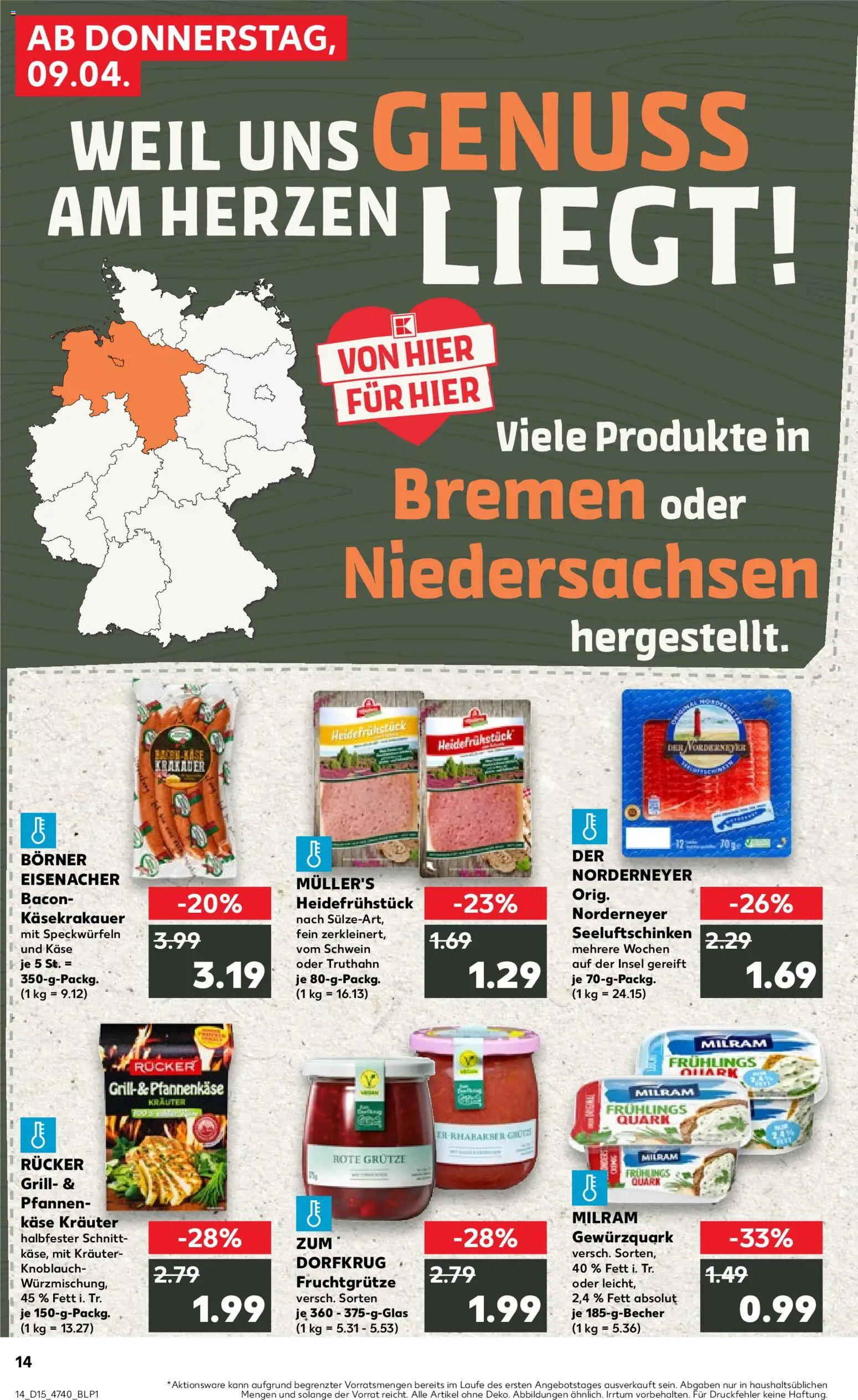 Kaufland Prospekt Hannover	 – gültig ab 09.04.2026 | Seite: 14 | Produkte: Grill, Käse, Milram, Knoblauch