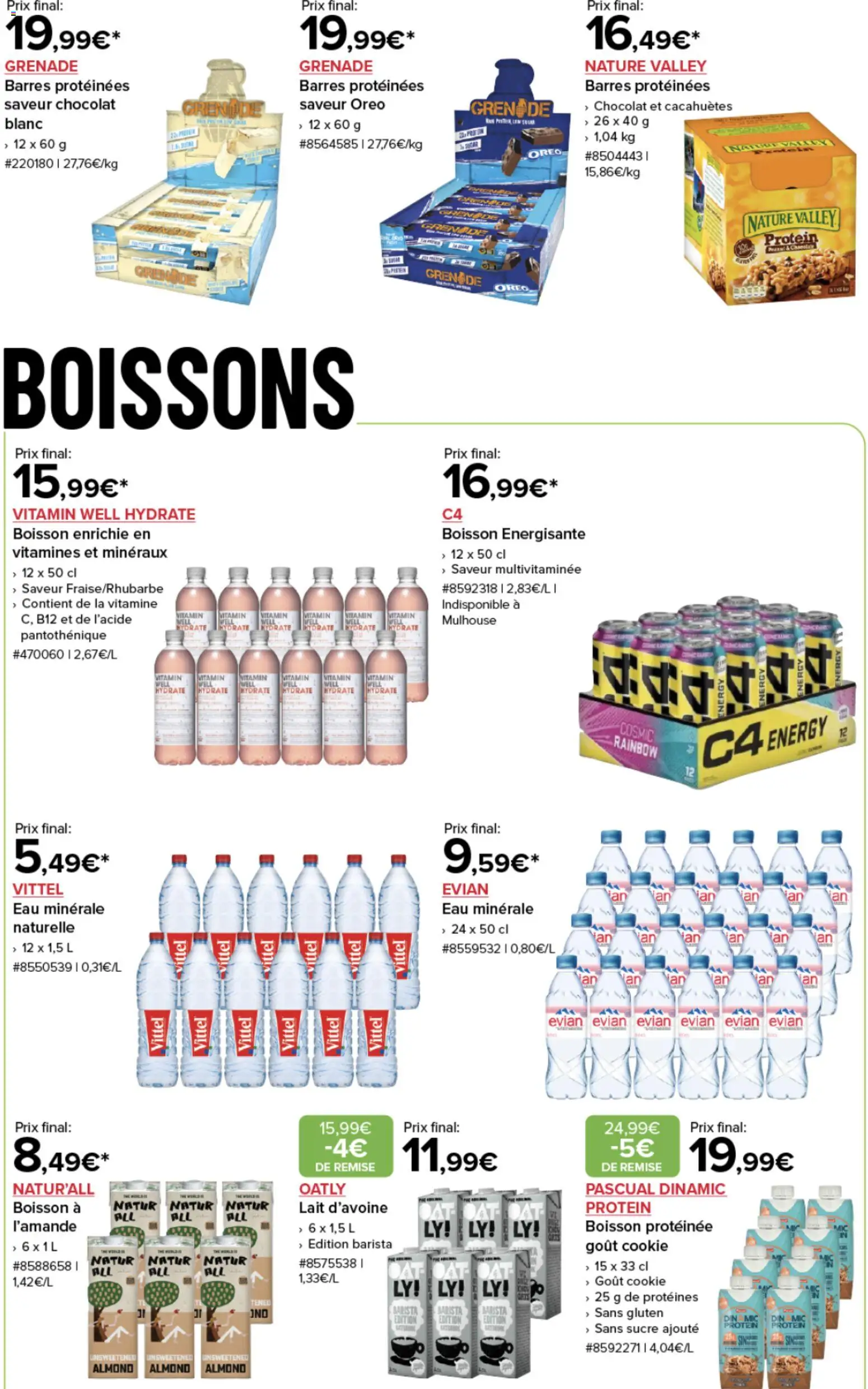 {H1} | Page: 4 | Produits: Eau minérale naturelle, Vittel, Boisson énergisante, Lait