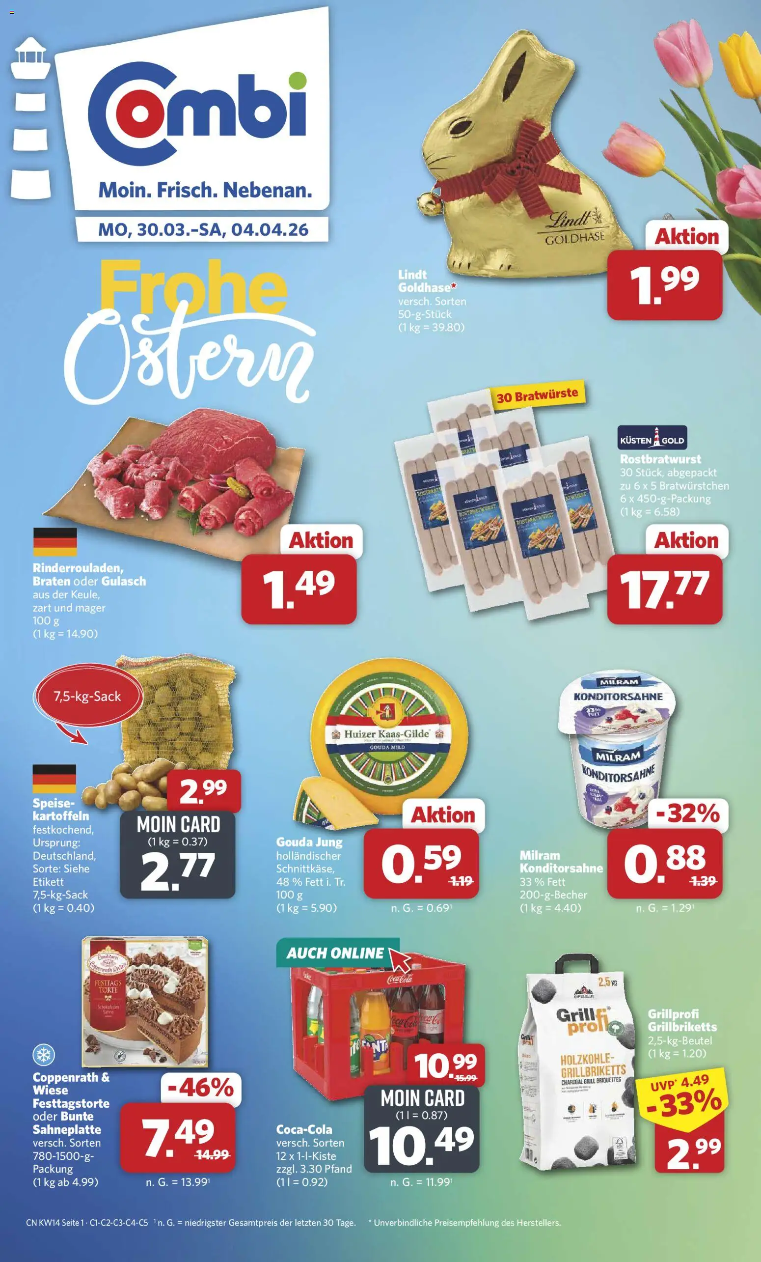 Combi Prospekt 	 – gültig ab 30.03.2026 | Seite: 1 | Produkte: Grill, Kartoffeln, Milram, Lindt