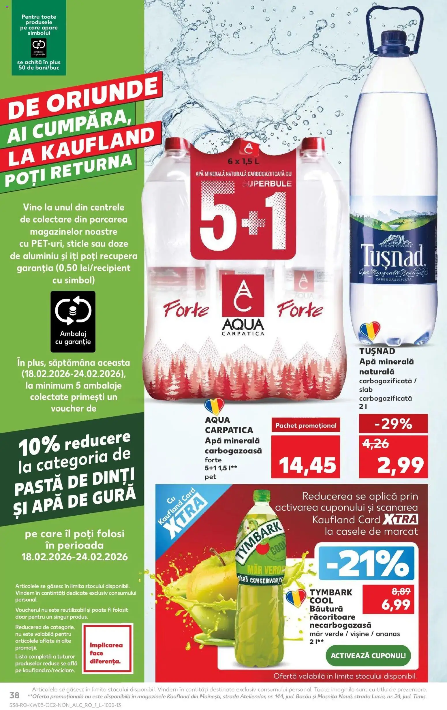 Noul catalog Kaufland – valabil de la 18.02.2026 | Pagină: 38 | Produse: Yazı tahtası kalemi, Pastă de dinți, Ananas, Apă