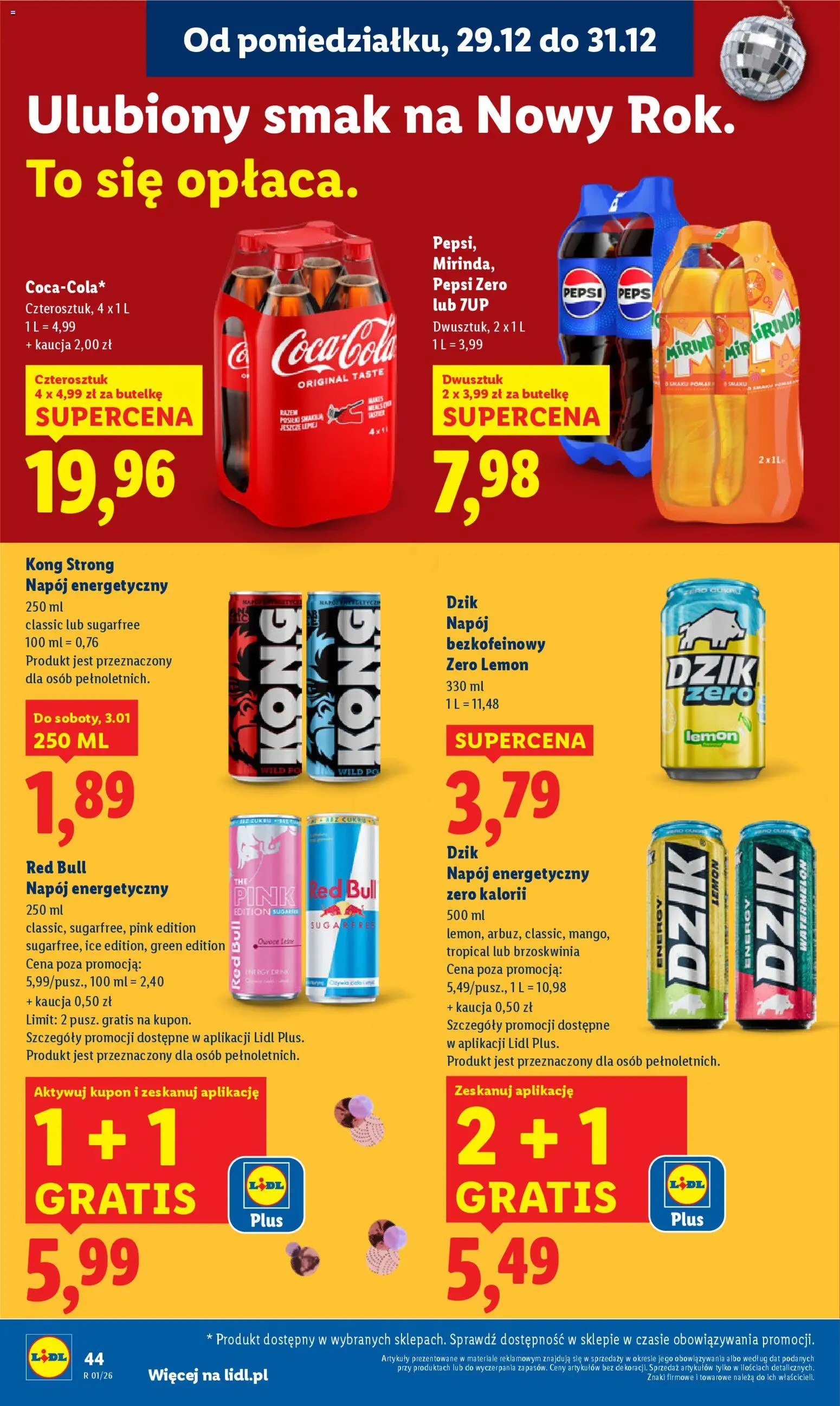 Lidl Gazetka od 29.12.2025 | Strona: 44 | Produkty: Brzoskwinia, PC, Red bull, Pepsi