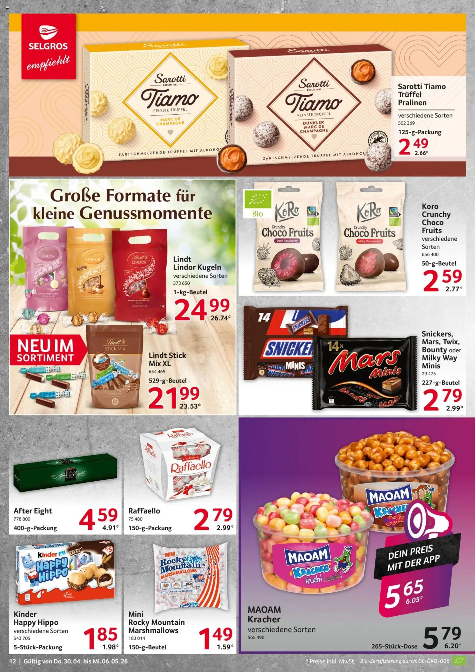 Selgros Prospekt 	 – gültig ab 30.04.2026 | Seite: 12 | Produkte: Raffaello, Snickers, Mars, Lindt