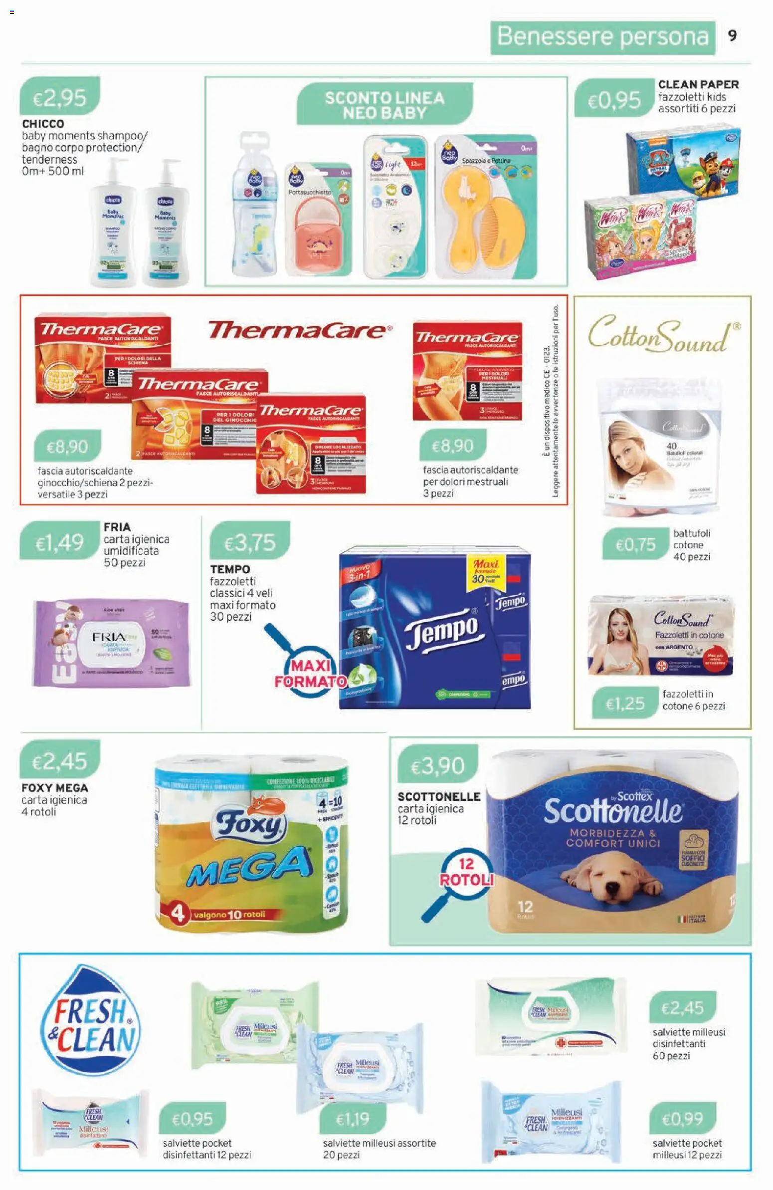 Volantino Sirene Blu del 03.03.2026 | Pagina: 9 | Prodotti: Spazzola, Carta igienica, Fazzoletti, Bagno