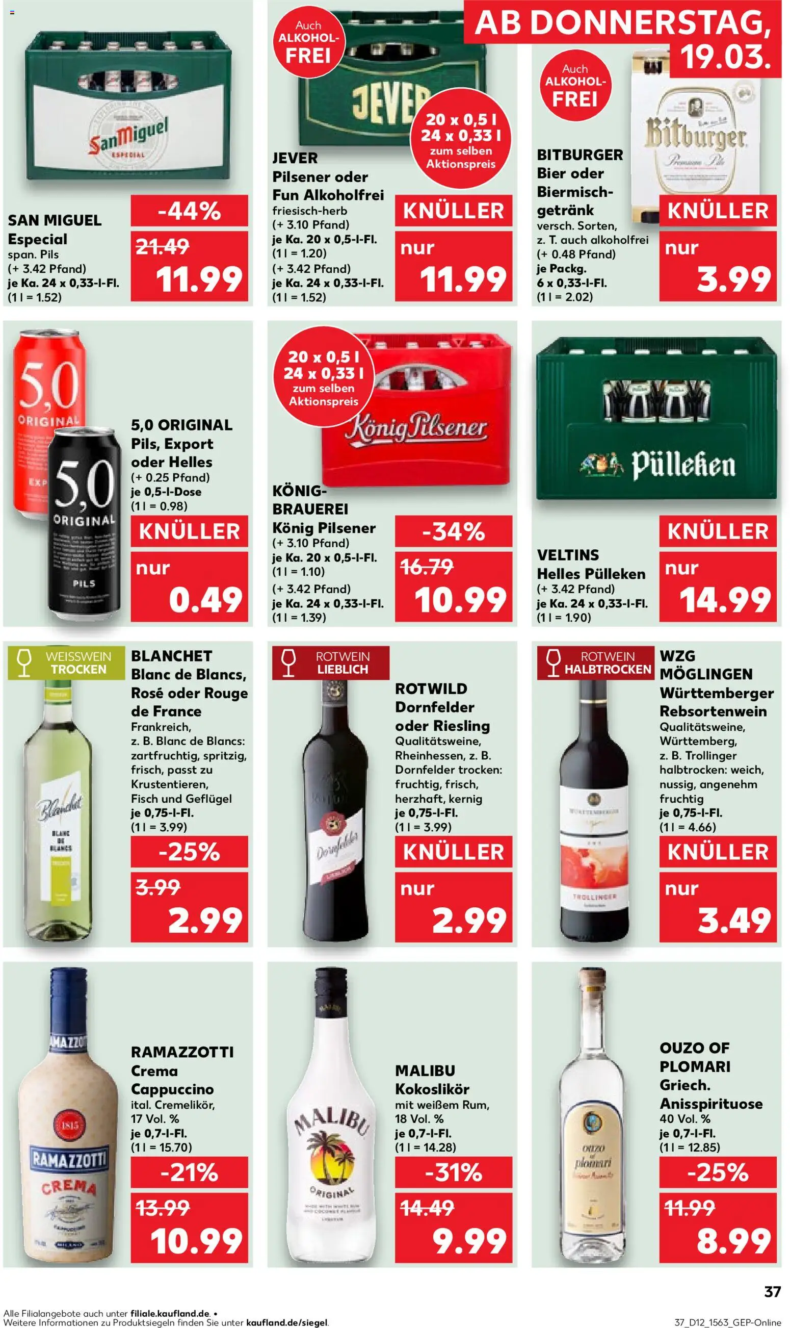 Kaufland Prospekt Kiel	 – gültig ab 19.03.2026 | Seite: 37 | Produkte: Bitburger, Weißwein, Rouge, Veltins