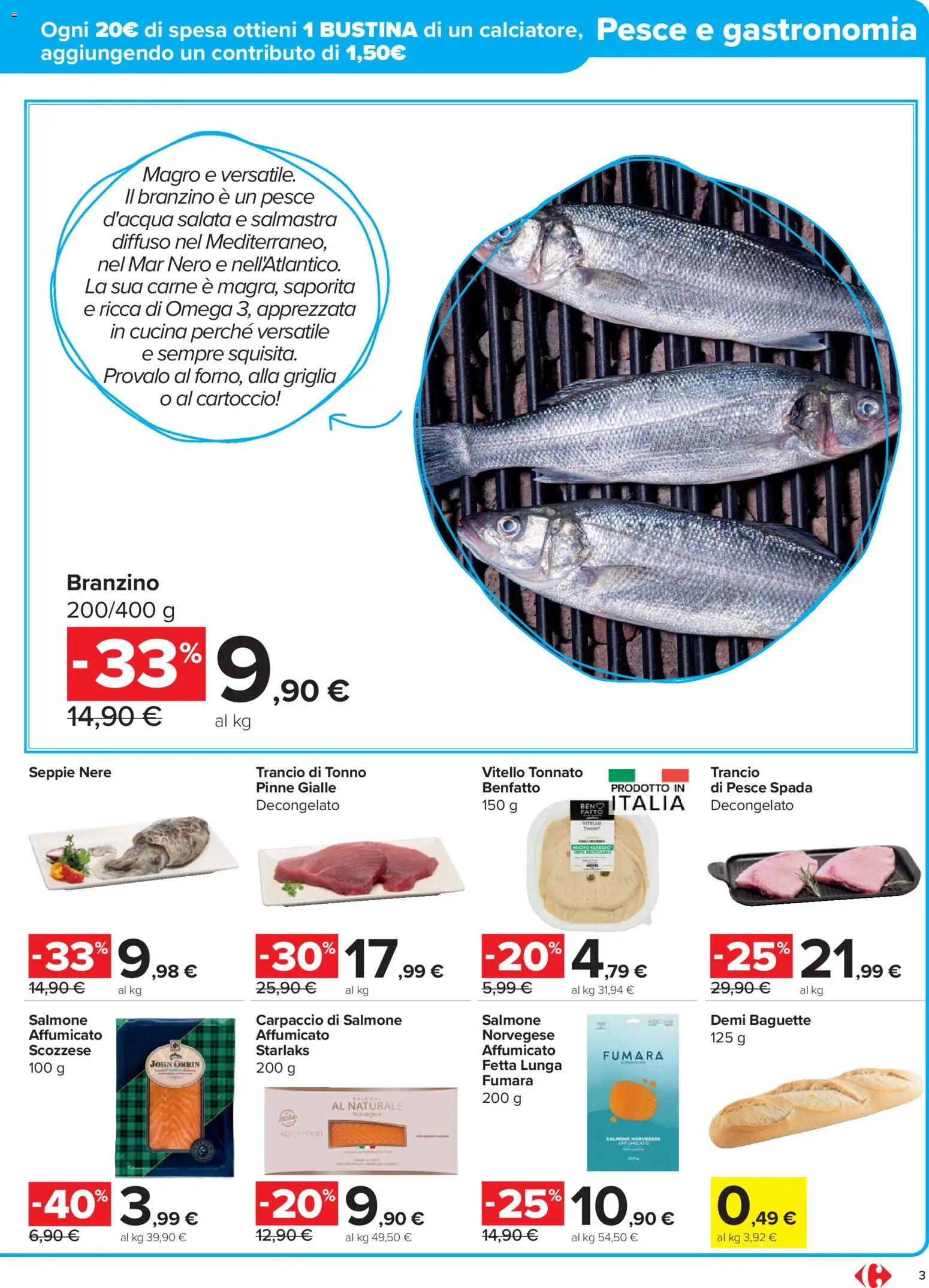 Volantino Carrefour del 02.12.2025 | Pagina: 3 | Prodotti: Pesce, Branzino, Pinne, Tonno