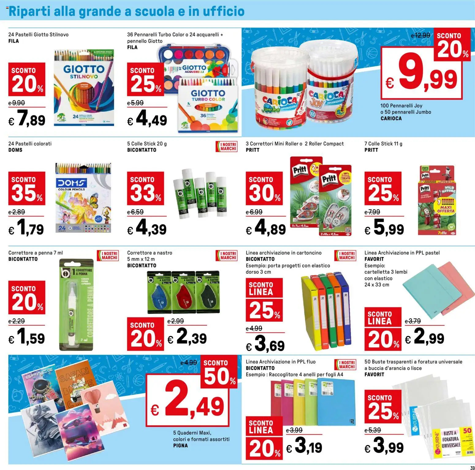 Volantino Iper del 07.01.2026 | Pagina: 39 | Prodotti: Pennello, Pennarelli, Acquarelli, Correttore