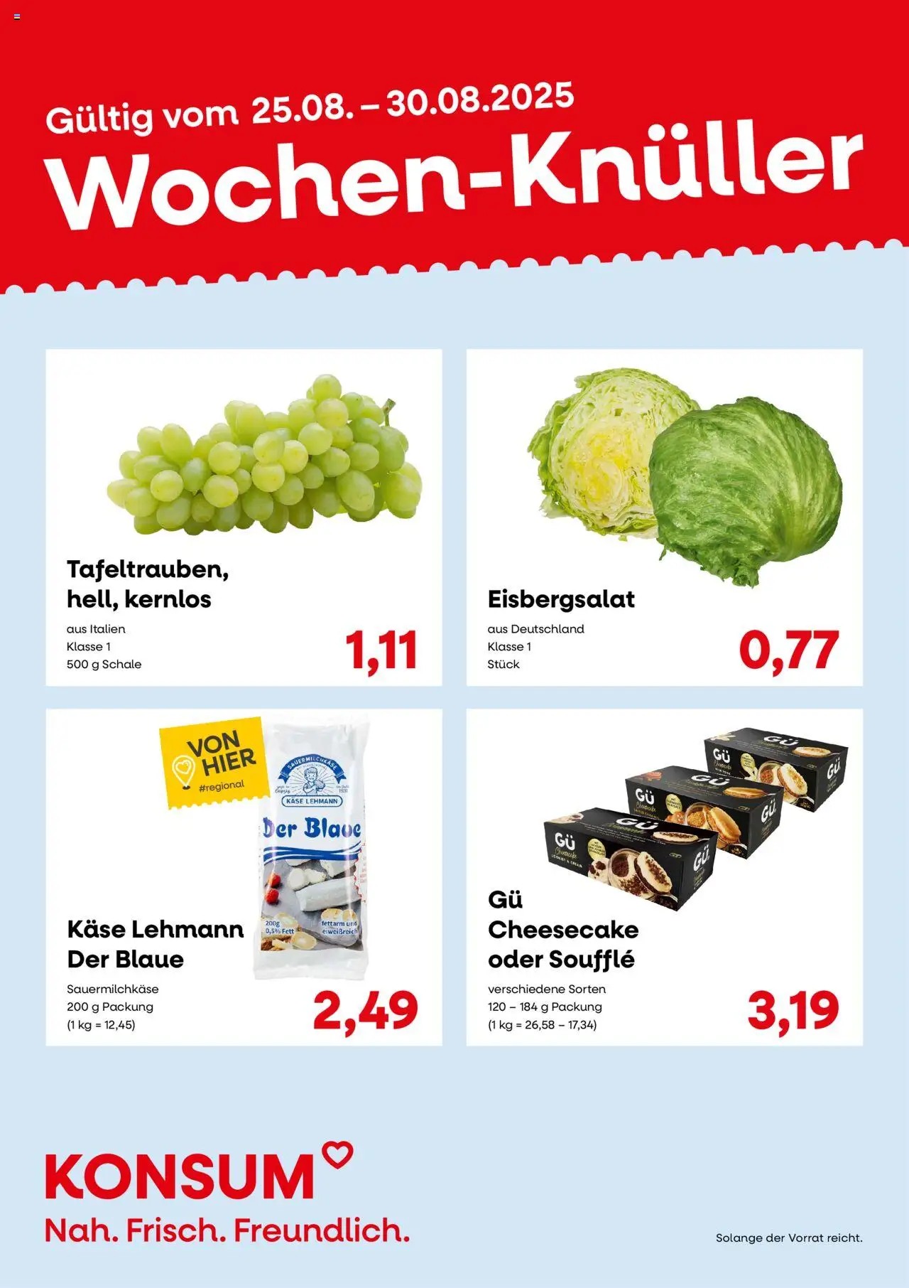 KONSUM Leipzig Prospekt 	 - gültig ab dem 25.08.2025 | Seite: 2 | Produkte: Käse, Eisbergsalat