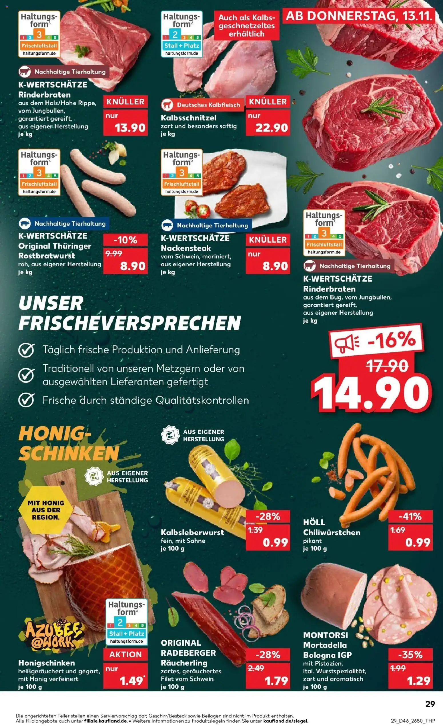 Kaufland prospekt Delitzsch	 – gültig ab 13.11.2025 | Seite: 29 | Produkte: Rinderbraten, Chili, Steak, Sahne