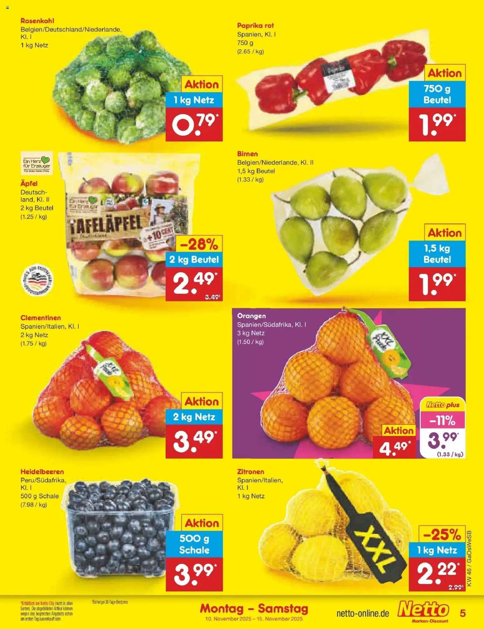 Netto Marken-Discount - Netto: Wochenangebote – gültig ab 10.11.2025 | Seite: 5 | Produkte: Paprika rot, Äpfel, Orangen, Paprika